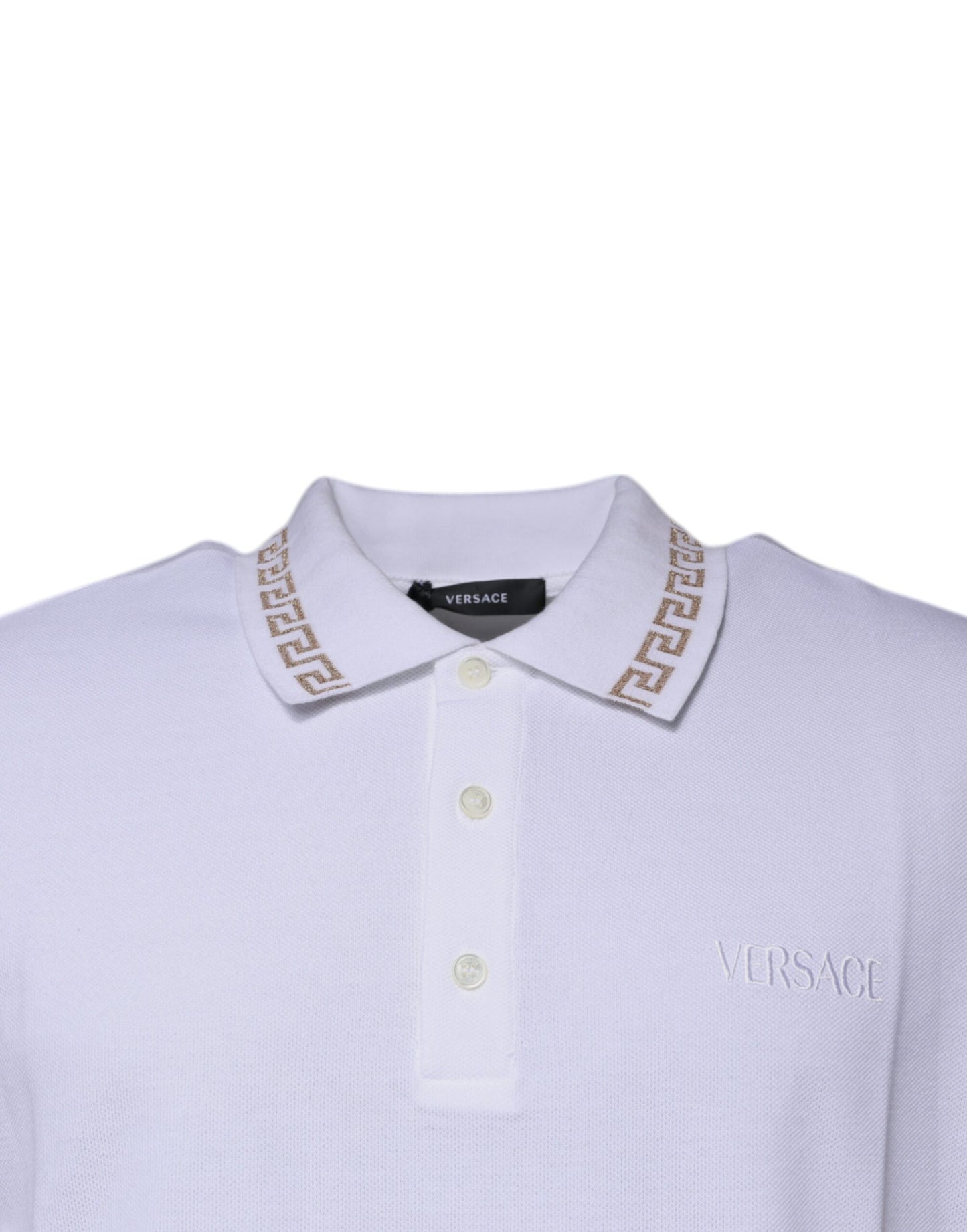 Polo Versace blanc à manches courtes et col en viscose pour homme
