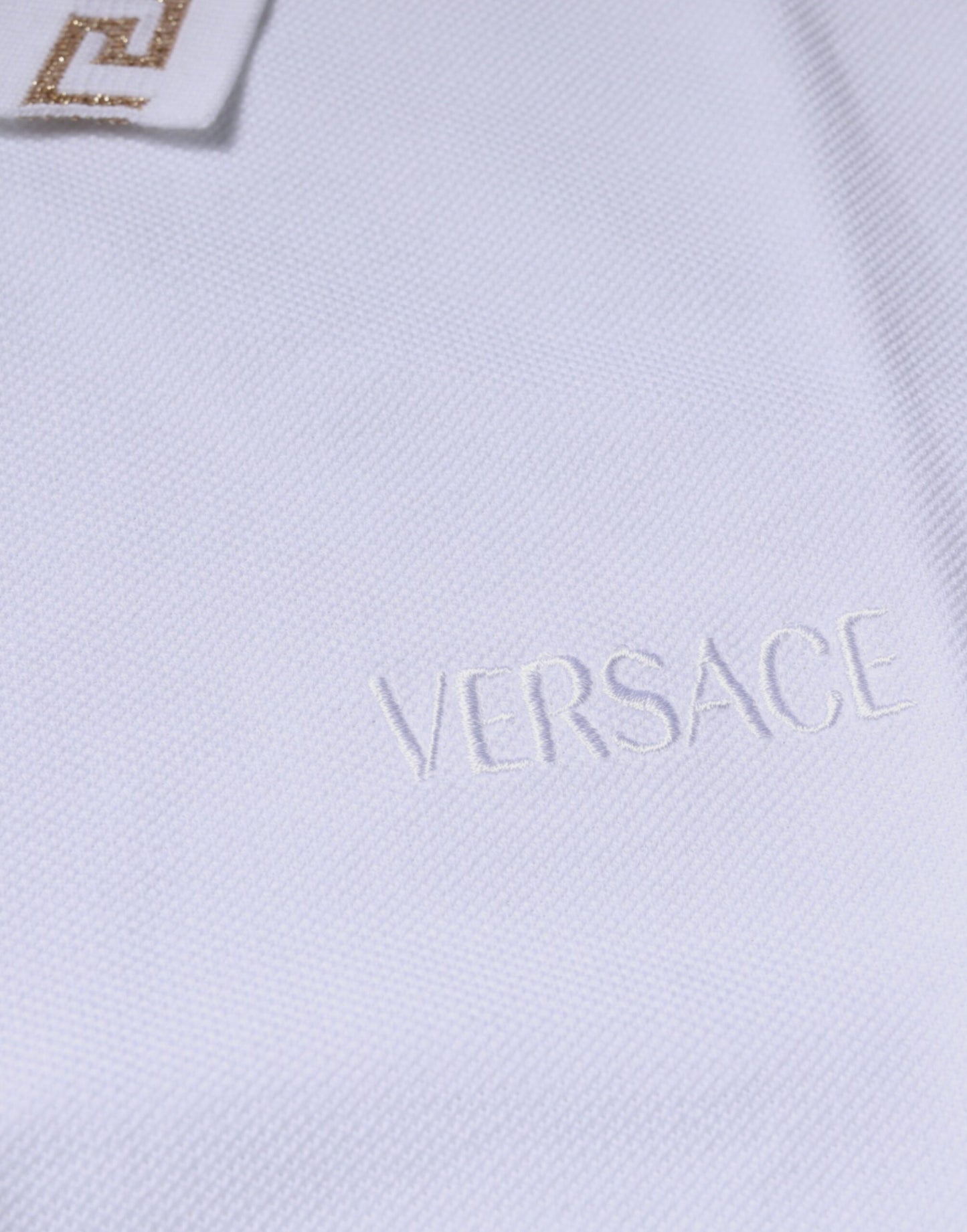 Polo Versace blanc à manches courtes et col en viscose pour homme