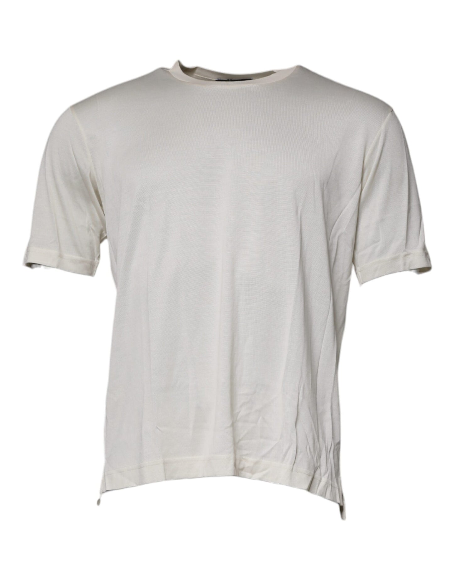 Dolce & Gabbana Off White Silk Crew Neck Short Sleeve T-shirt by Dolce & Gabbana