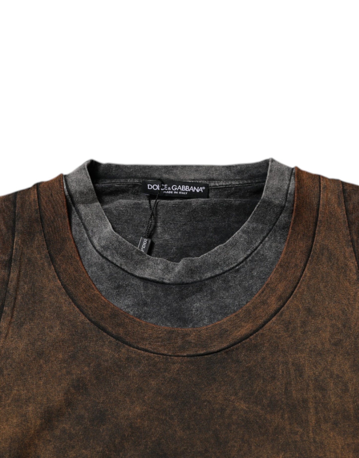 Dolce & Gabbana Brown Cotton Round Neck Sleeveless T-shirt by Dolce & Gabbana