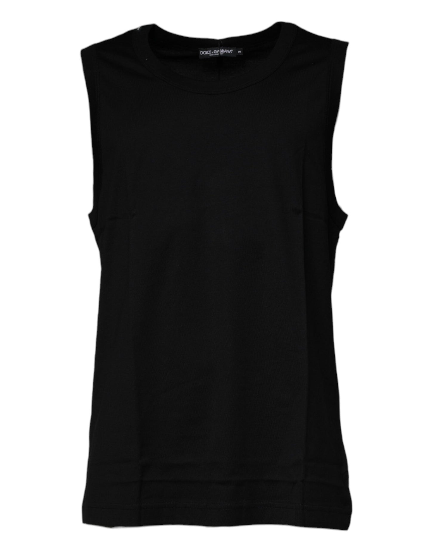 Dolce & Gabbana Black Cotton Round Neck Sleeveless T-shirt by Dolce & Gabbana