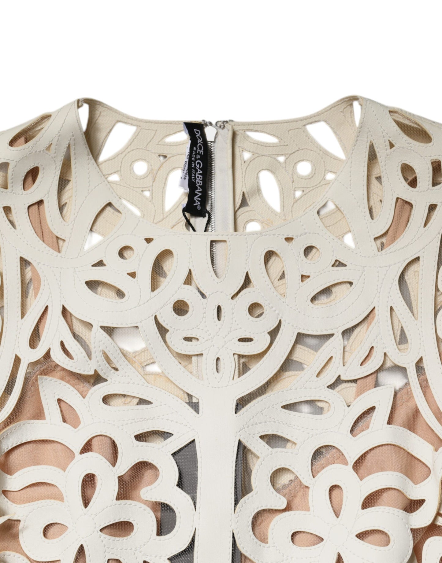 Dolce & Gabbana White Cut Out Leather Sleeveless Midi Dress by Dolce & Gabbana