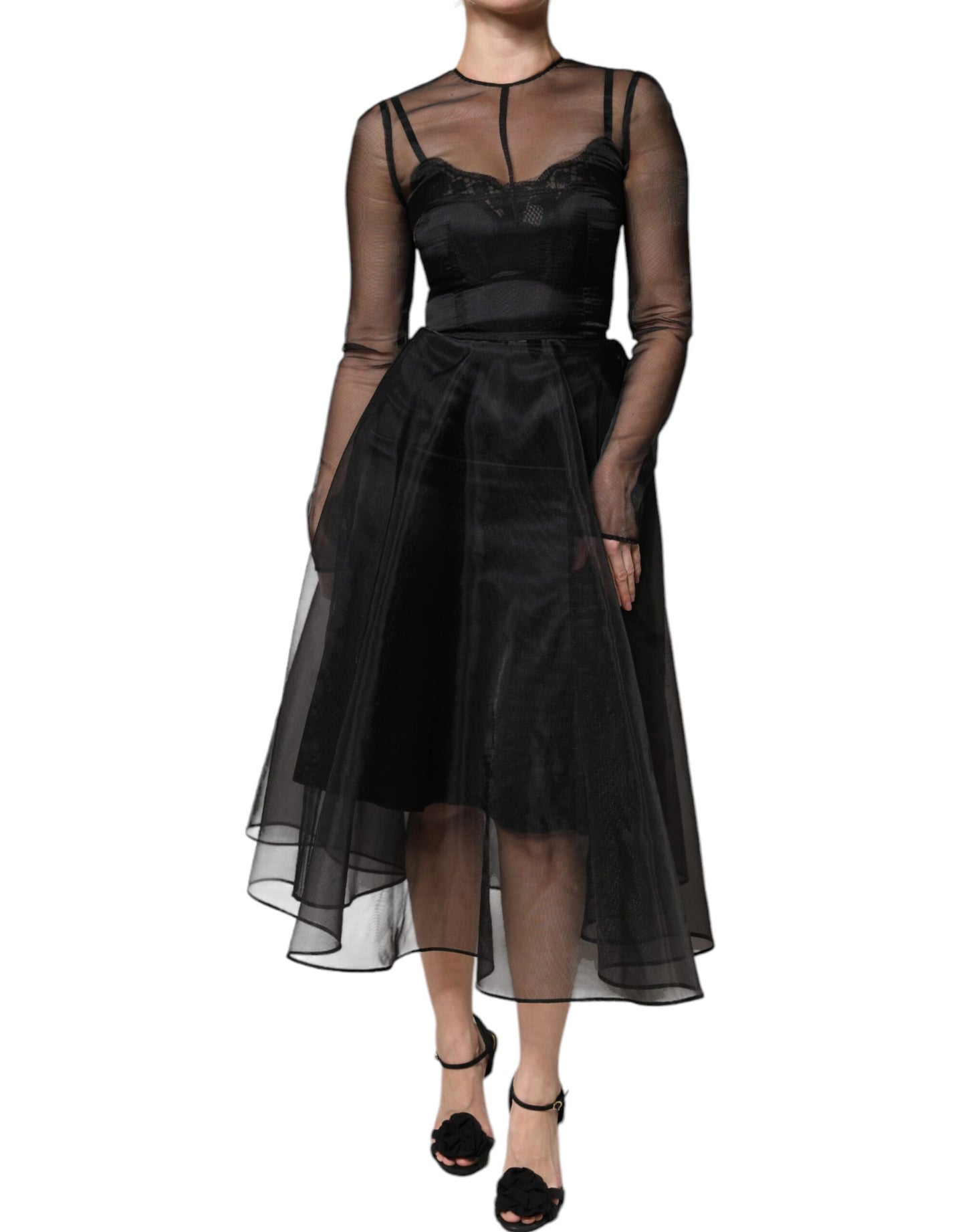 Dolce & Gabbana Black Tulle A-line Midi Cocktail Gown Dress by Dolce & Gabbana