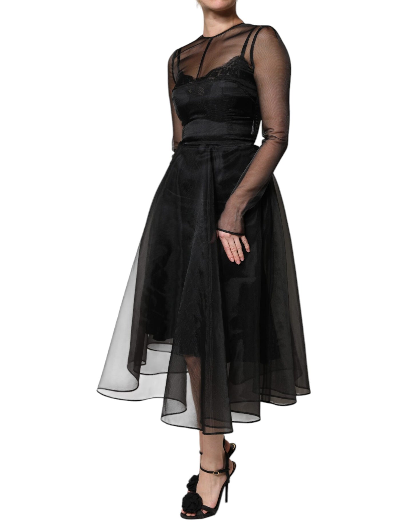 Dolce & Gabbana Black Tulle A-line Midi Cocktail Gown Dress by Dolce & Gabbana