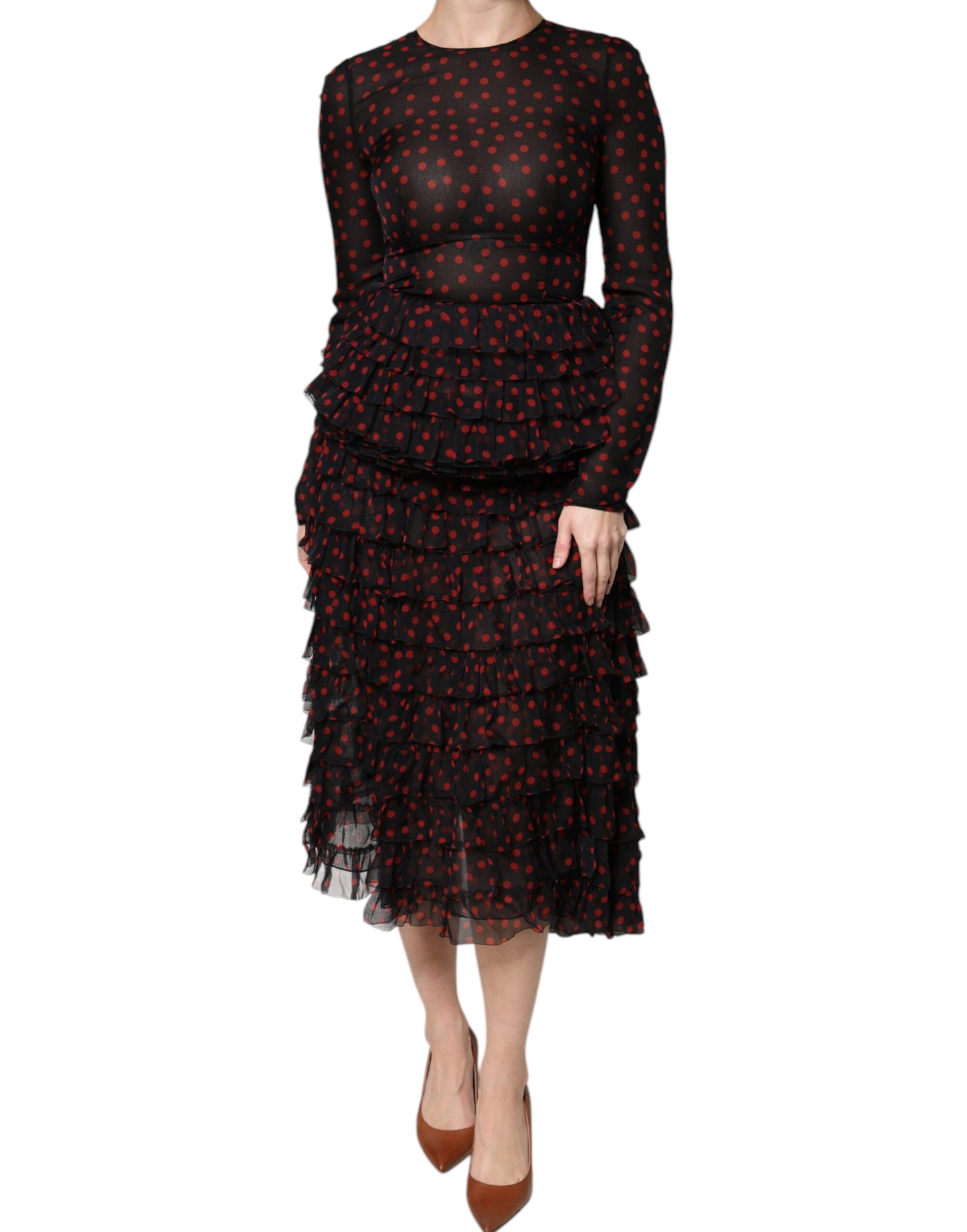 Dolce & Gabbana Black Red Polka Dot Silk Layered Midi Dress by Dolce & Gabbana