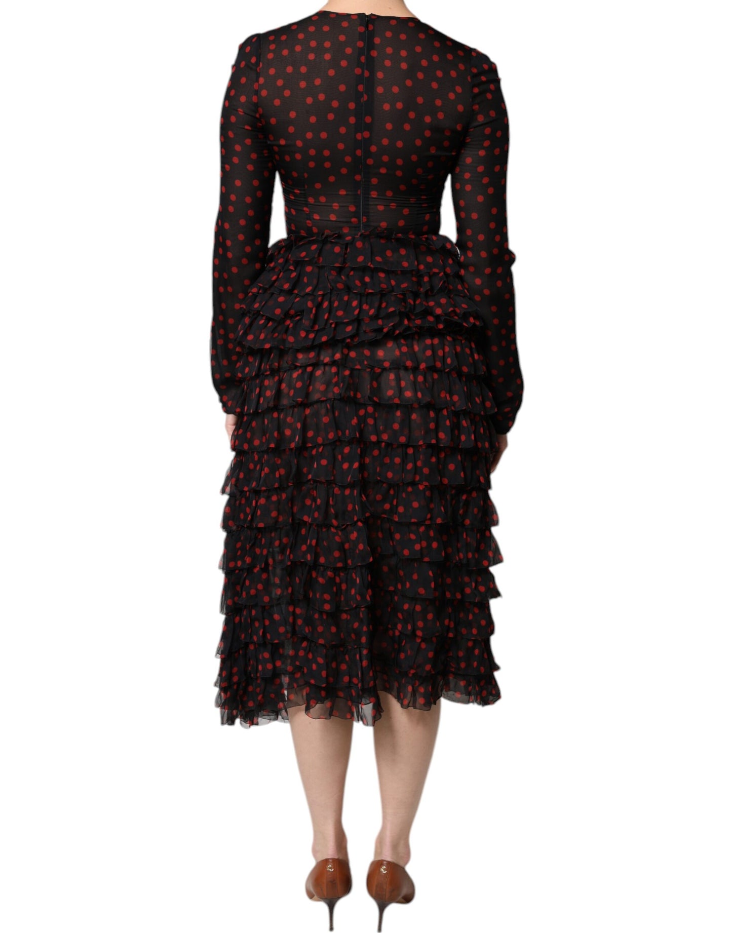 Dolce & Gabbana Black Red Polka Dot Silk Layered Midi Dress by Dolce & Gabbana