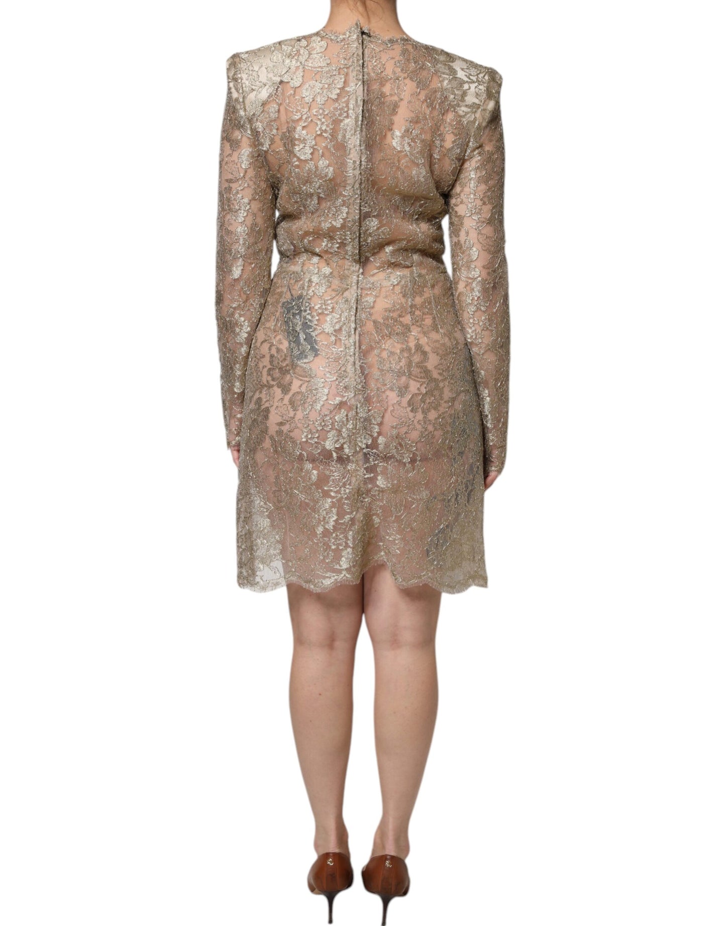 Dolce & Gabbana Gold Floral Lace A-line Sheath Mini Dress by Dolce & Gabbana