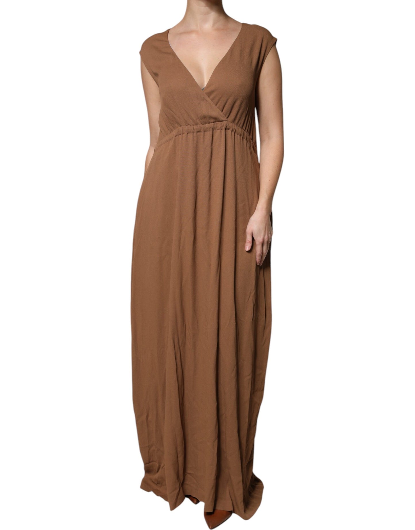 Fabiana Filippi Brown Sleeveless Deep V-neck A-line Long Maxi Dress by Fabiana Filippi