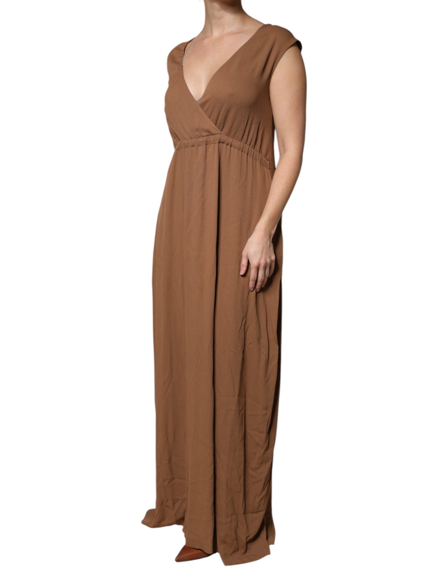 Fabiana Filippi Brown Sleeveless Deep V-neck A-line Long Maxi Dress by Fabiana Filippi