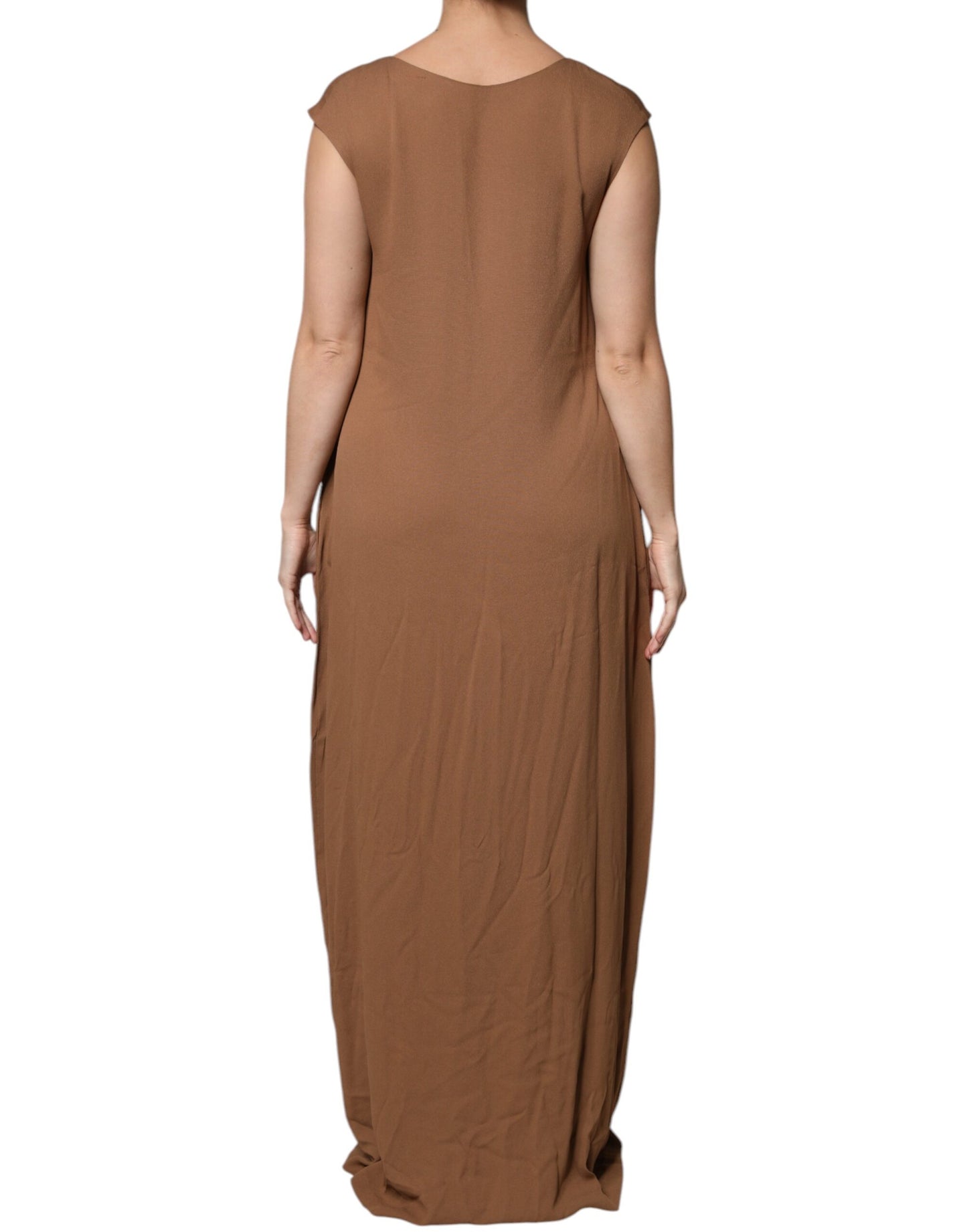 Fabiana Filippi Brown Sleeveless Deep V-neck A-line Long Maxi Dress by Fabiana Filippi