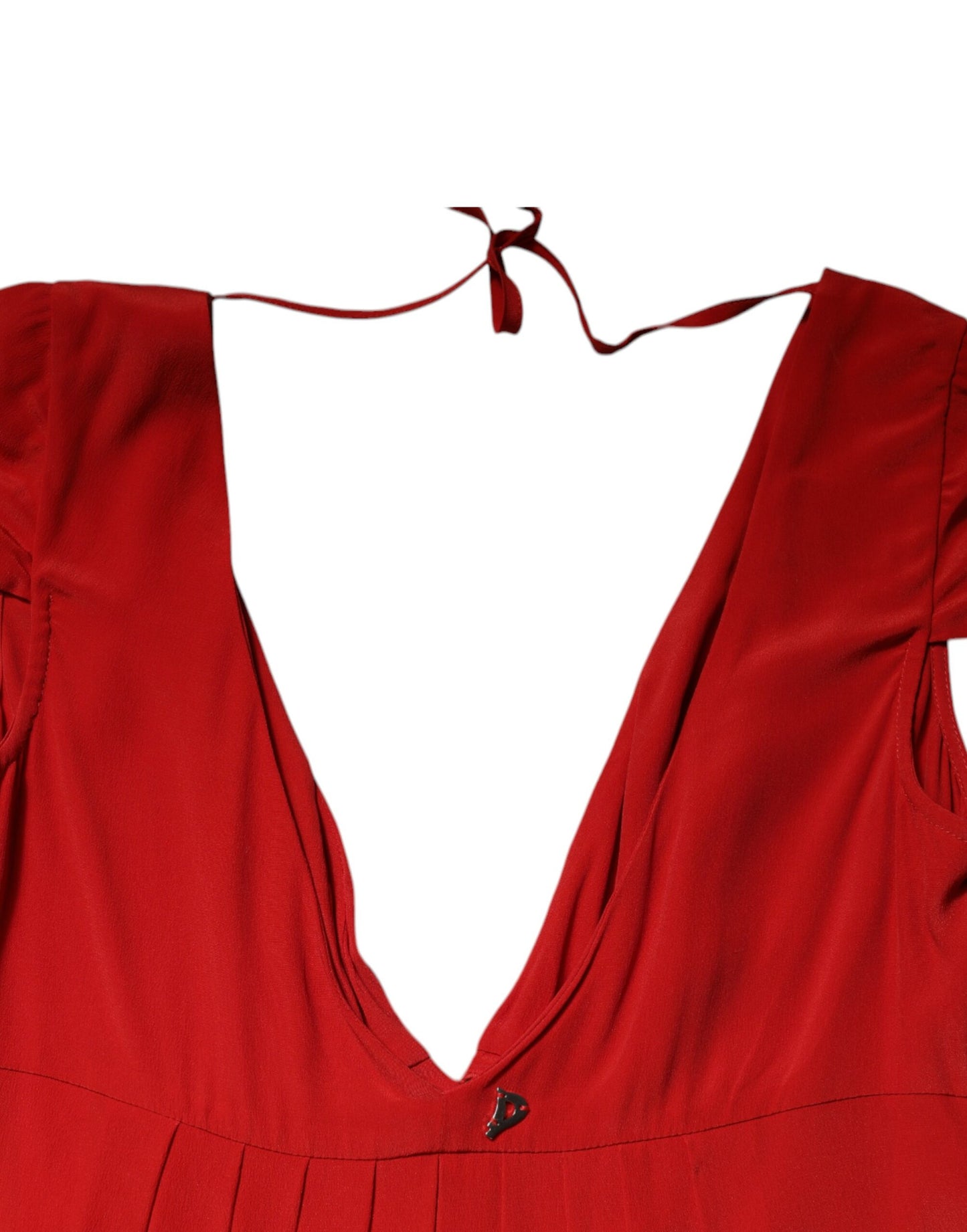 Dondup Red Acetate Short Sleeves Plunging Neckline Maxi Dress by Dondup