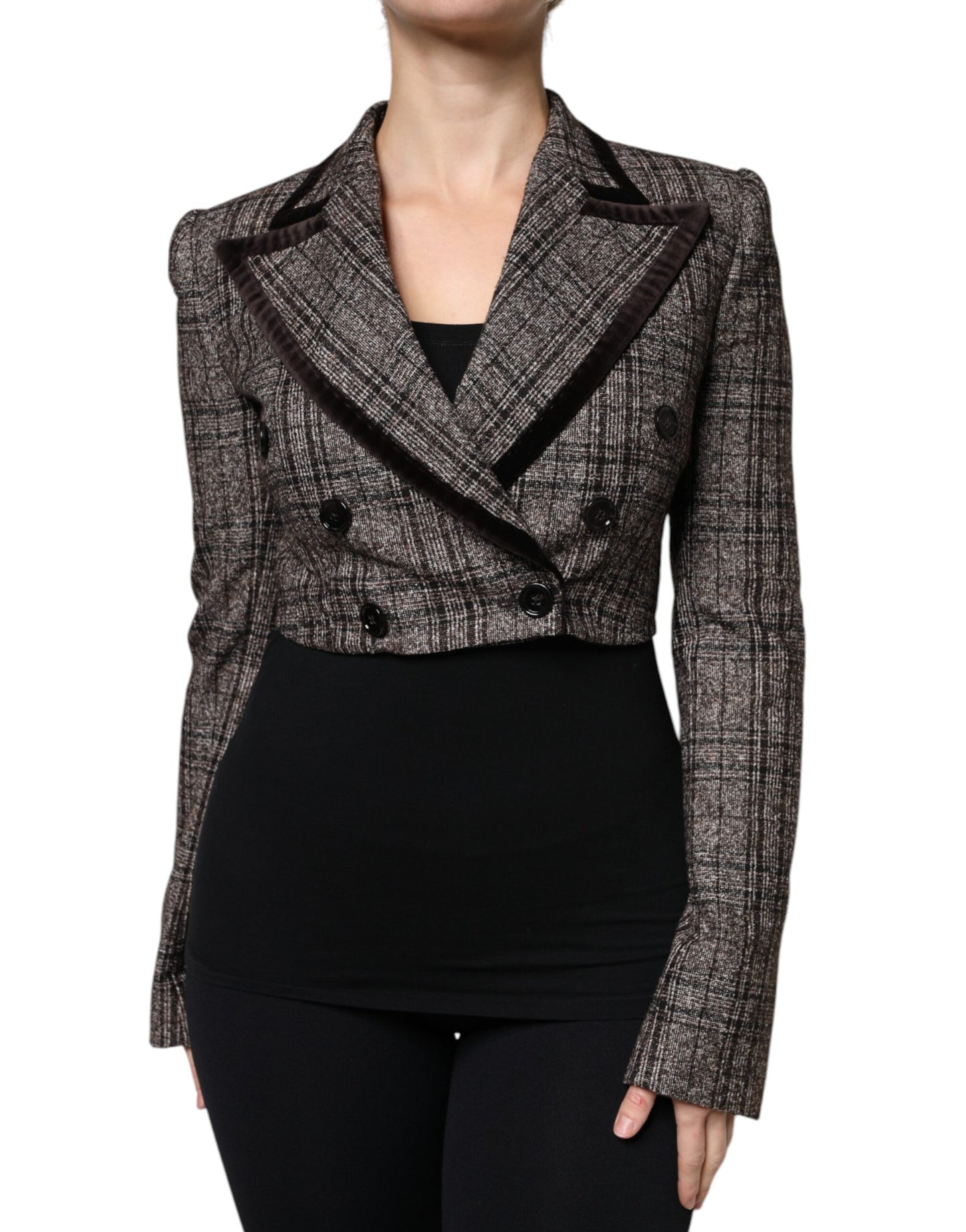 Dolce & Gabbana - Manteau court à manches longues et carreaux marron