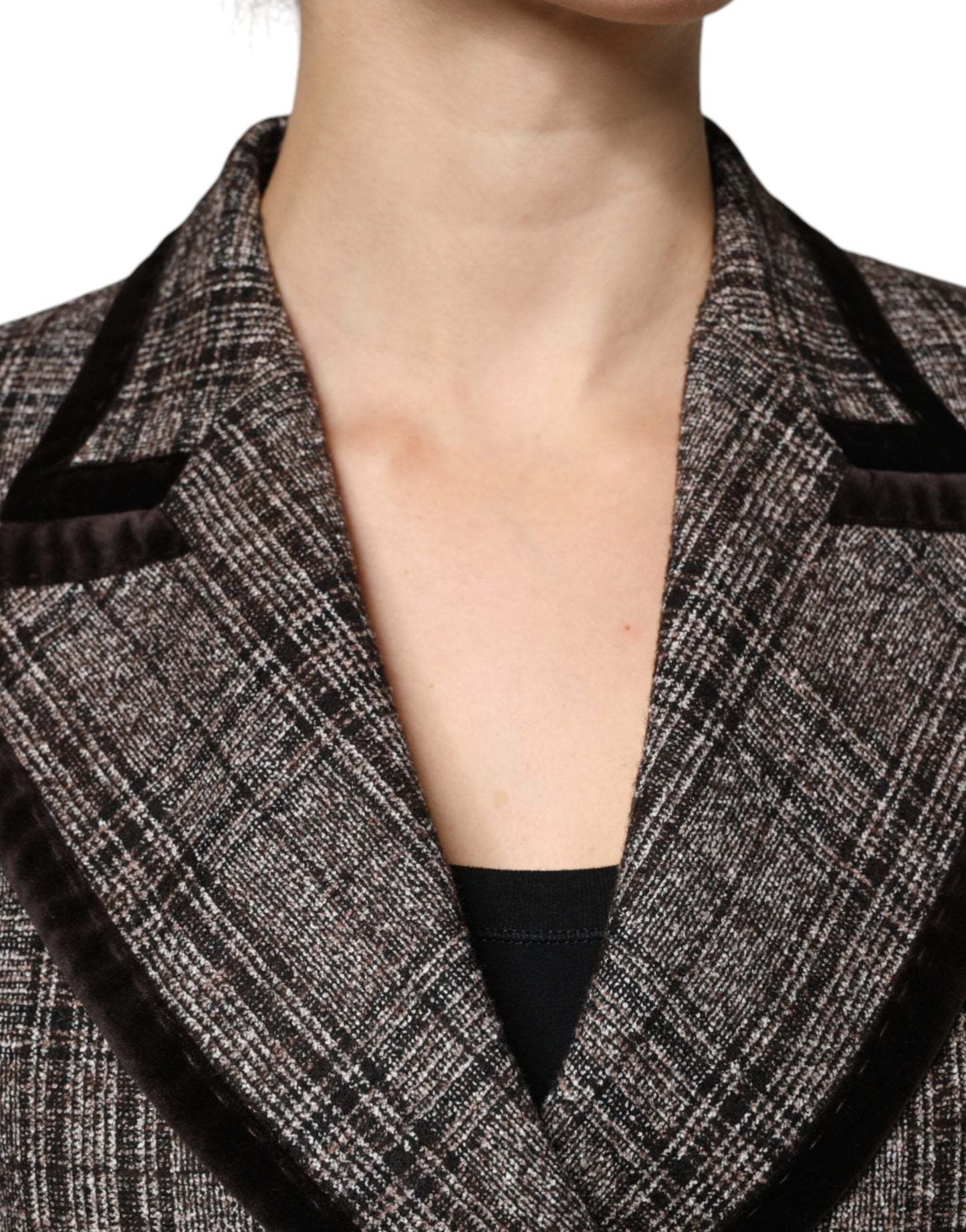 Dolce & Gabbana - Manteau court à manches longues et carreaux marron