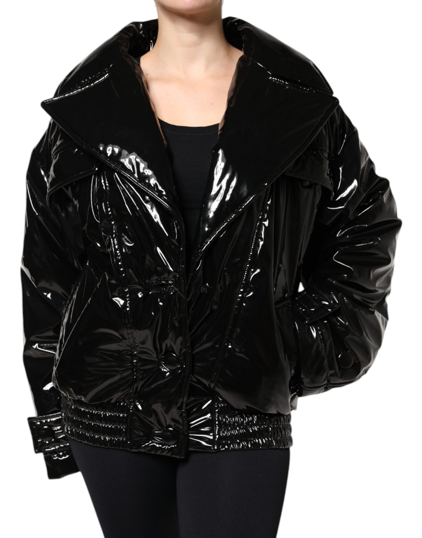Veste blouson boutonnée en polyester noir Dolce & Gabbana