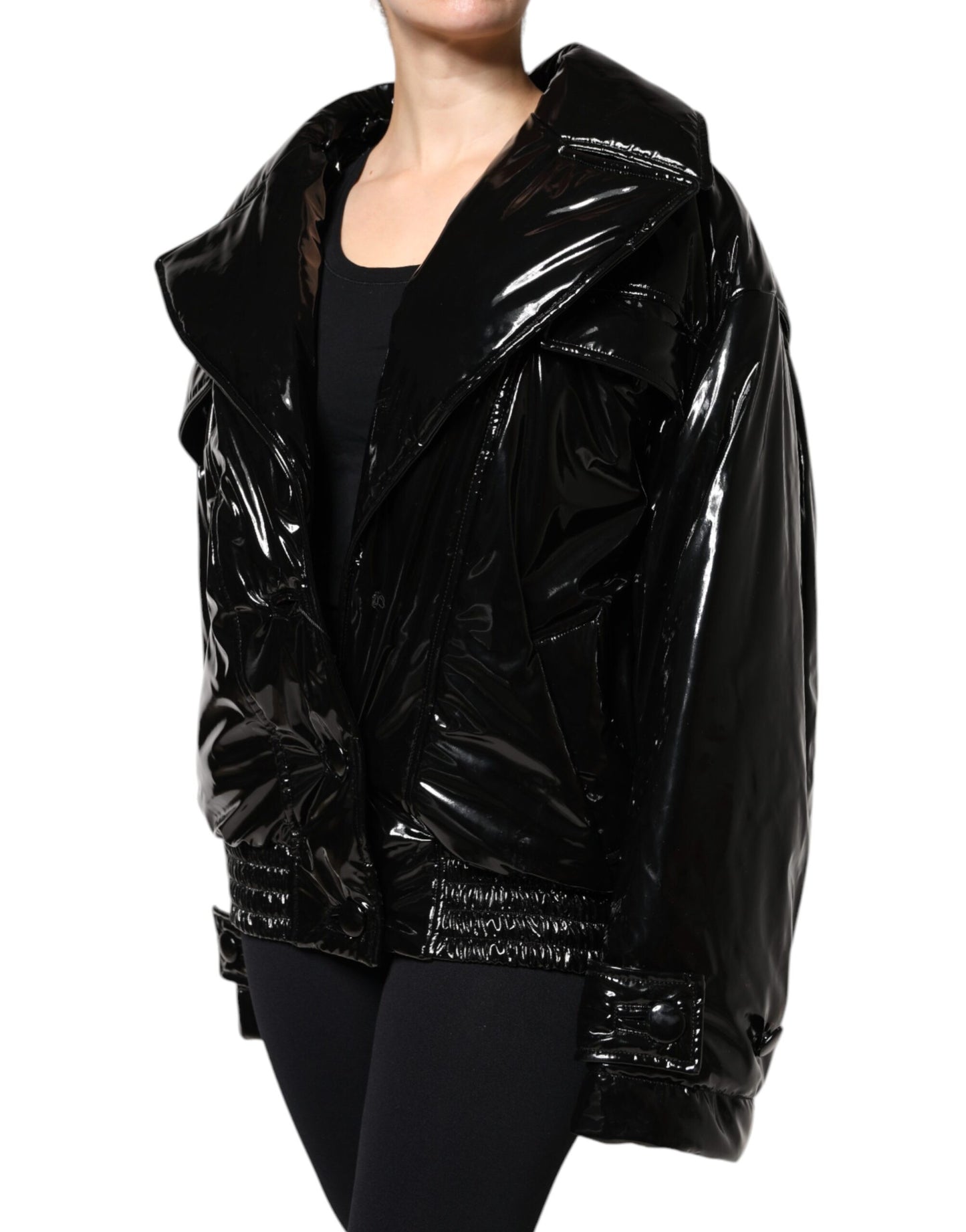 Veste blouson boutonnée en polyester noir Dolce & Gabbana
