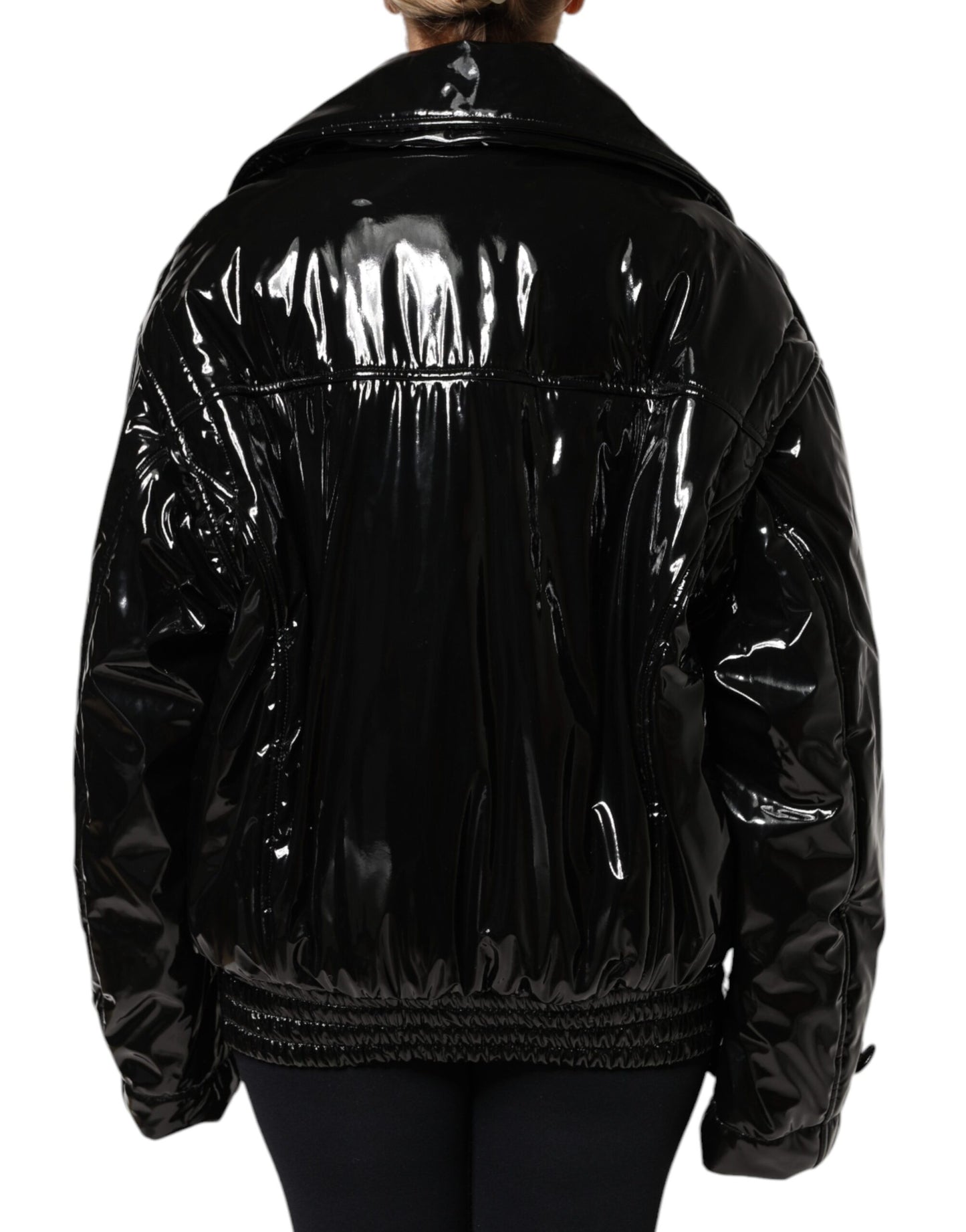 Veste blouson boutonnée en polyester noir Dolce & Gabbana