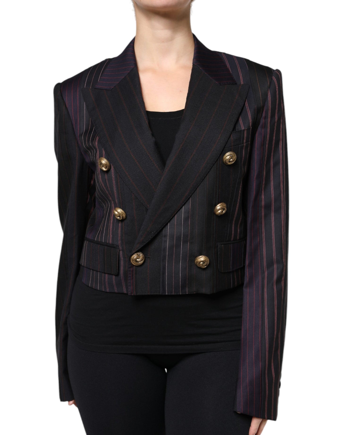 Dolce & Gabbana - Veste blazer courte en laine à rayures multicolores