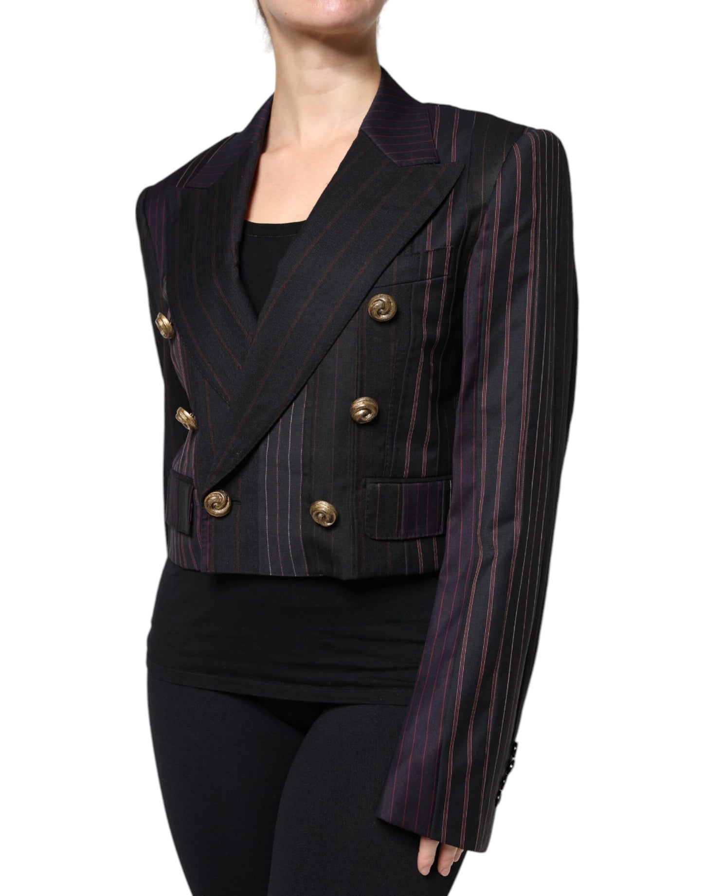 Dolce & Gabbana - Veste blazer courte en laine à rayures multicolores