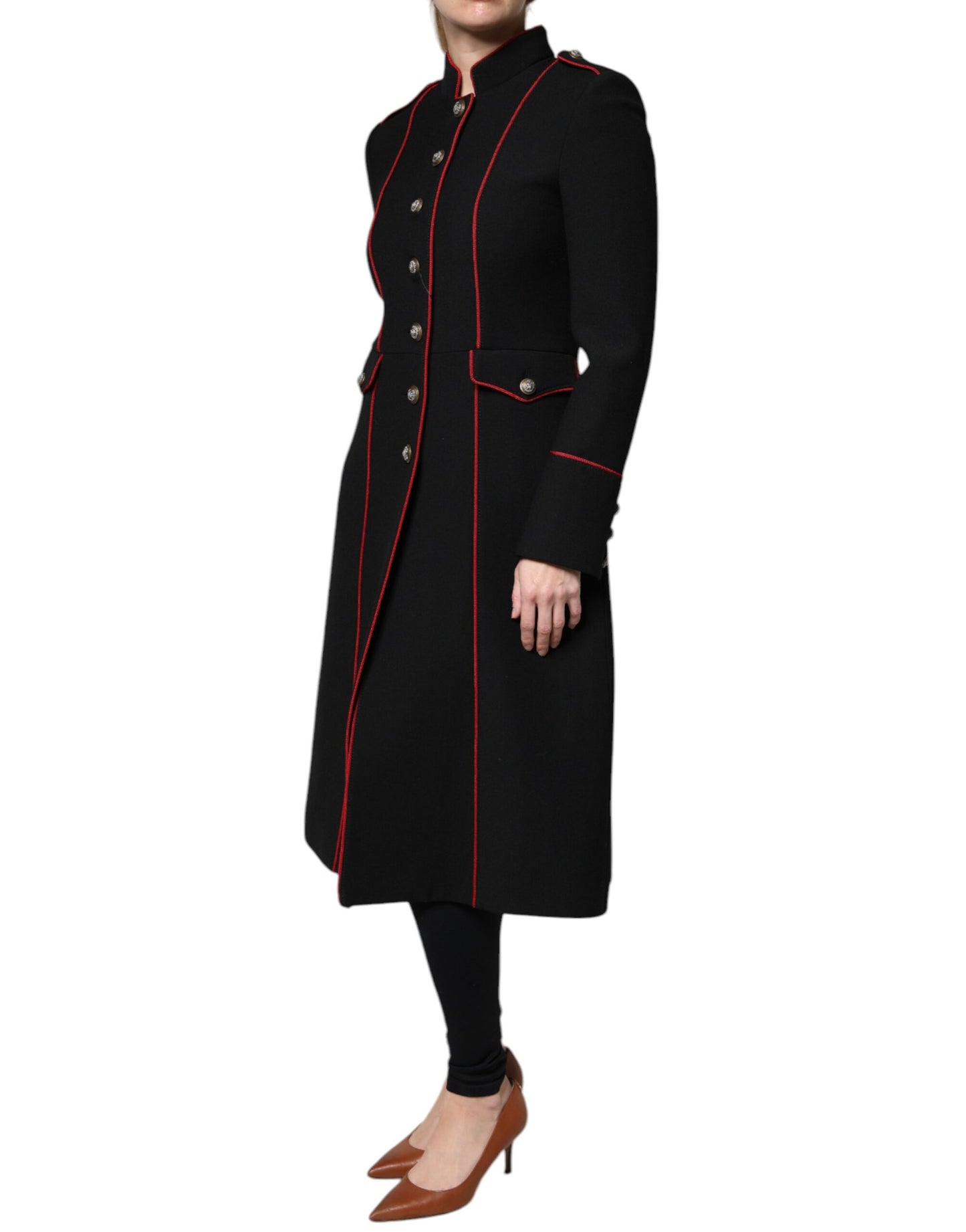 Trench-coat noir à boutonnage simple Dolce & Gabbana
