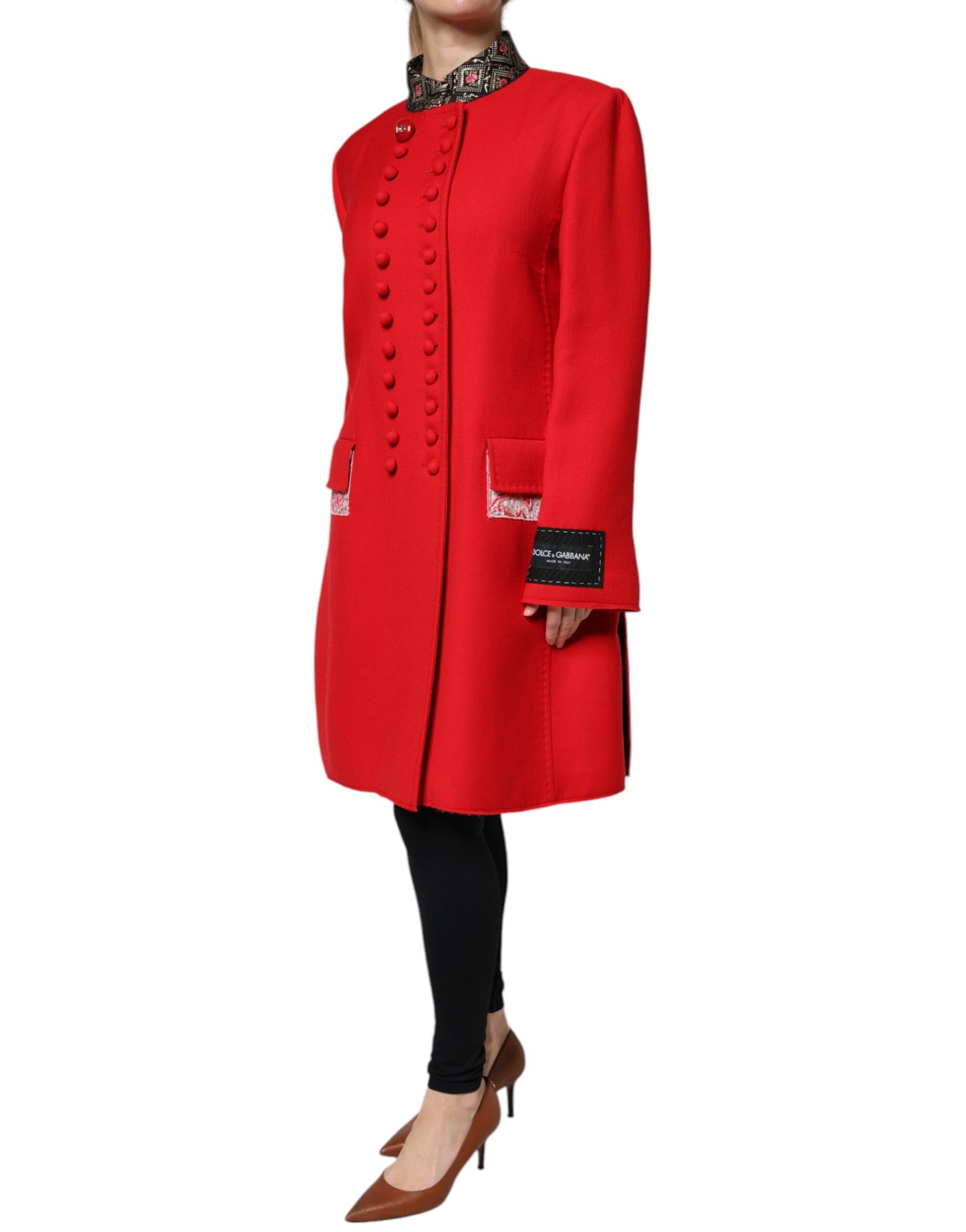 Trench-coat Dolce & Gabbana en laine jacquard rouge pour femme