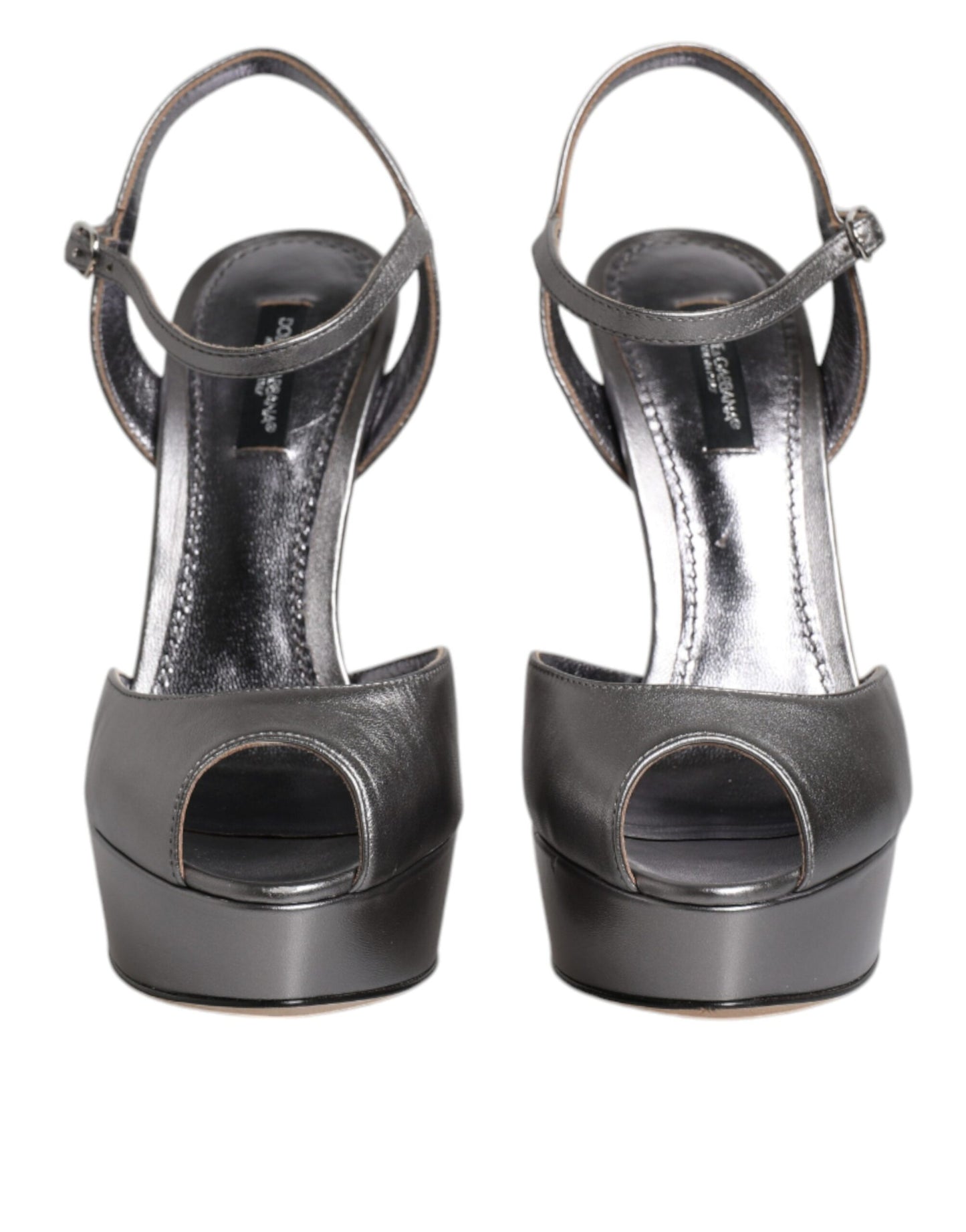 Dolce & Gabbana Silver Leather Platform Heels Sandals Shoes by Dolce & Gabbana