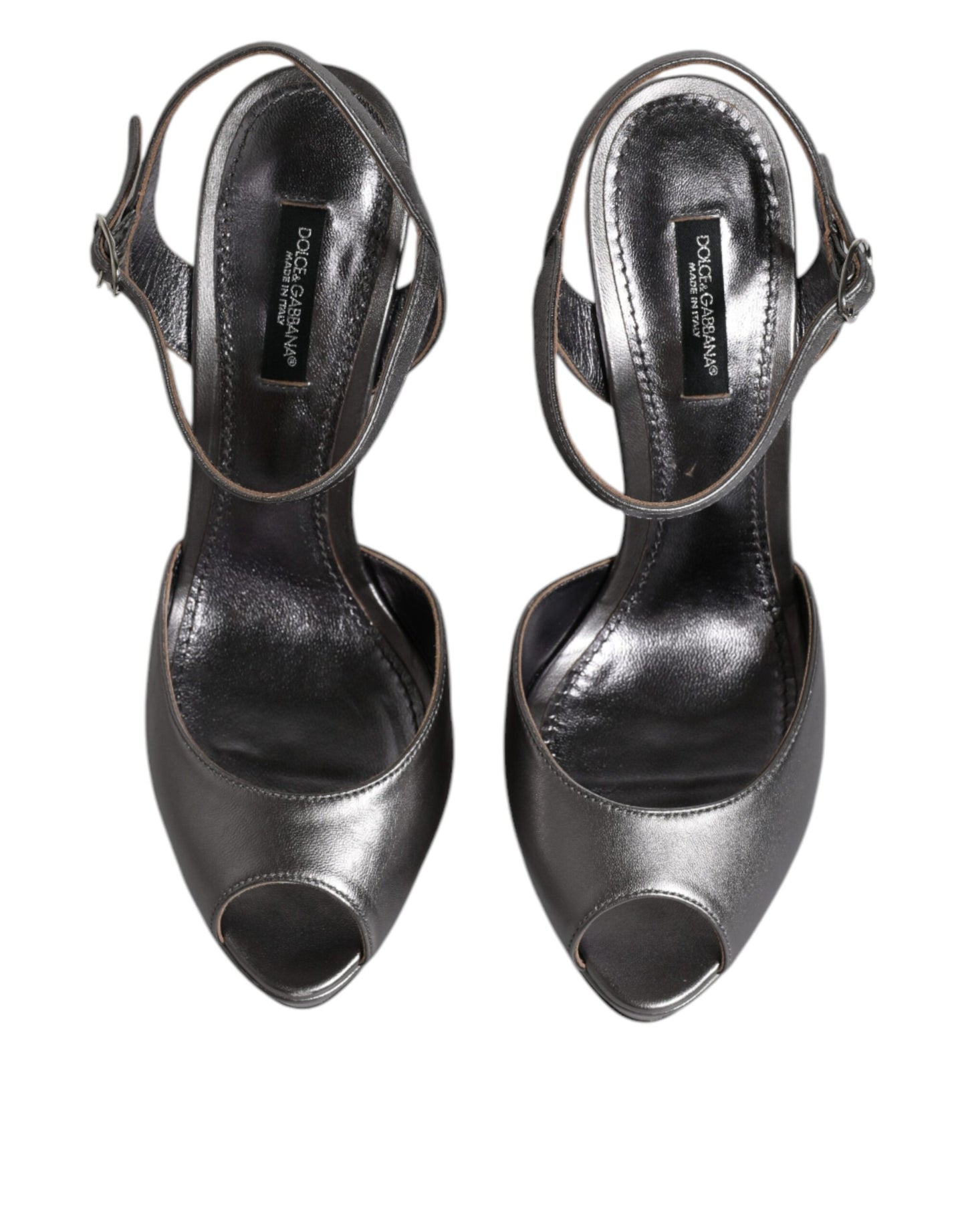 Dolce & Gabbana Silver Leather Platform Heels Sandals Shoes by Dolce & Gabbana