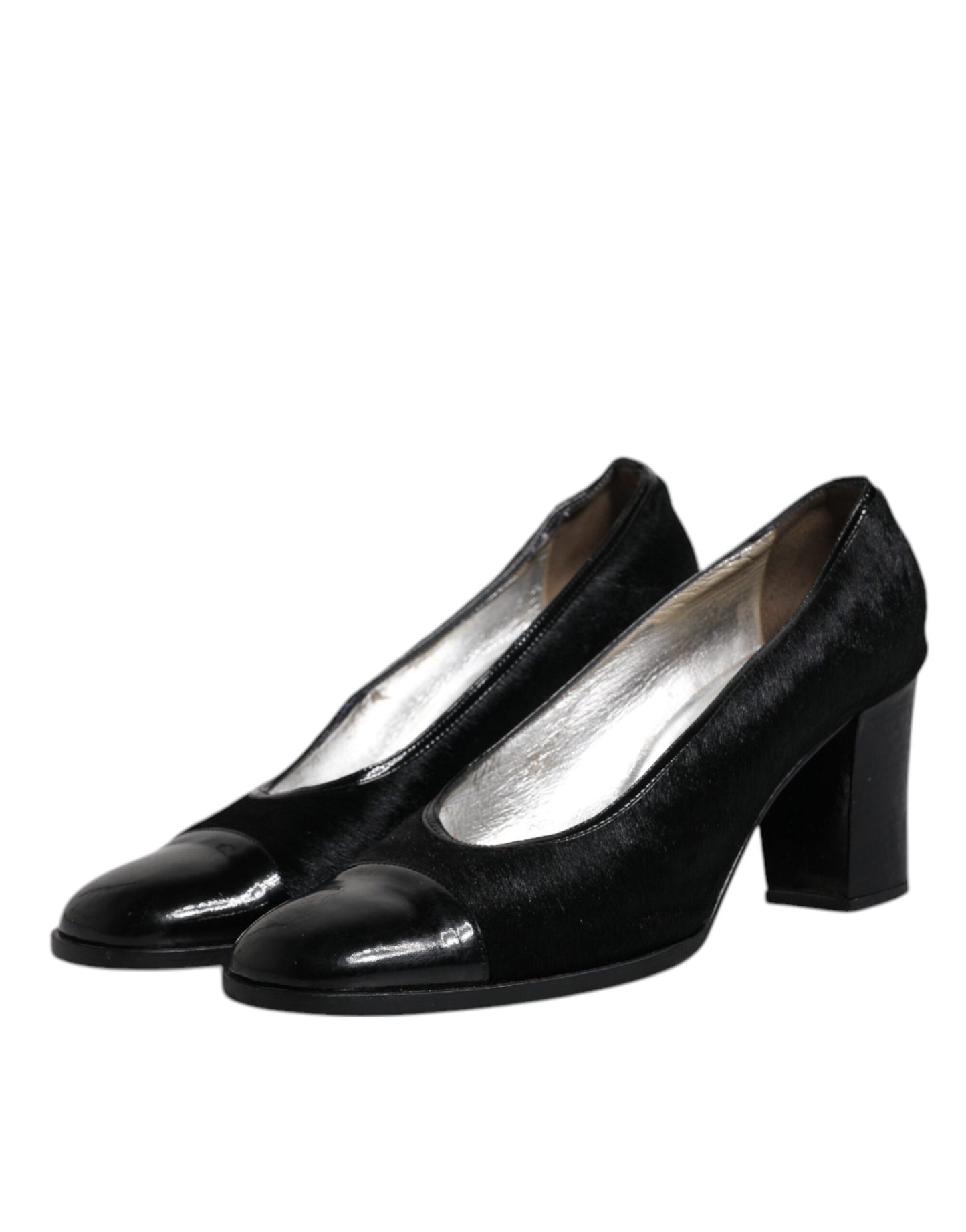 Escarpins à talons carrés en cuir noir Dolce & Gabbana