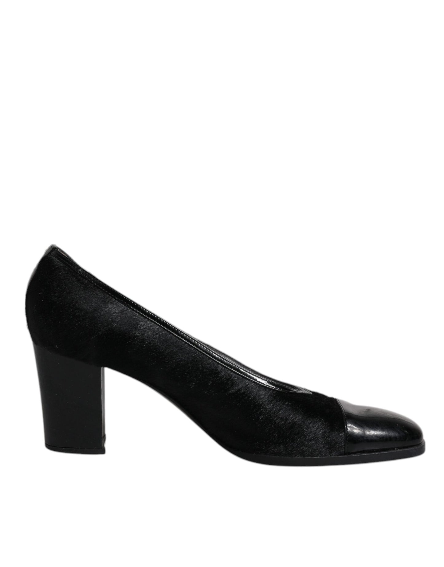 Escarpins à talons carrés en cuir noir Dolce & Gabbana