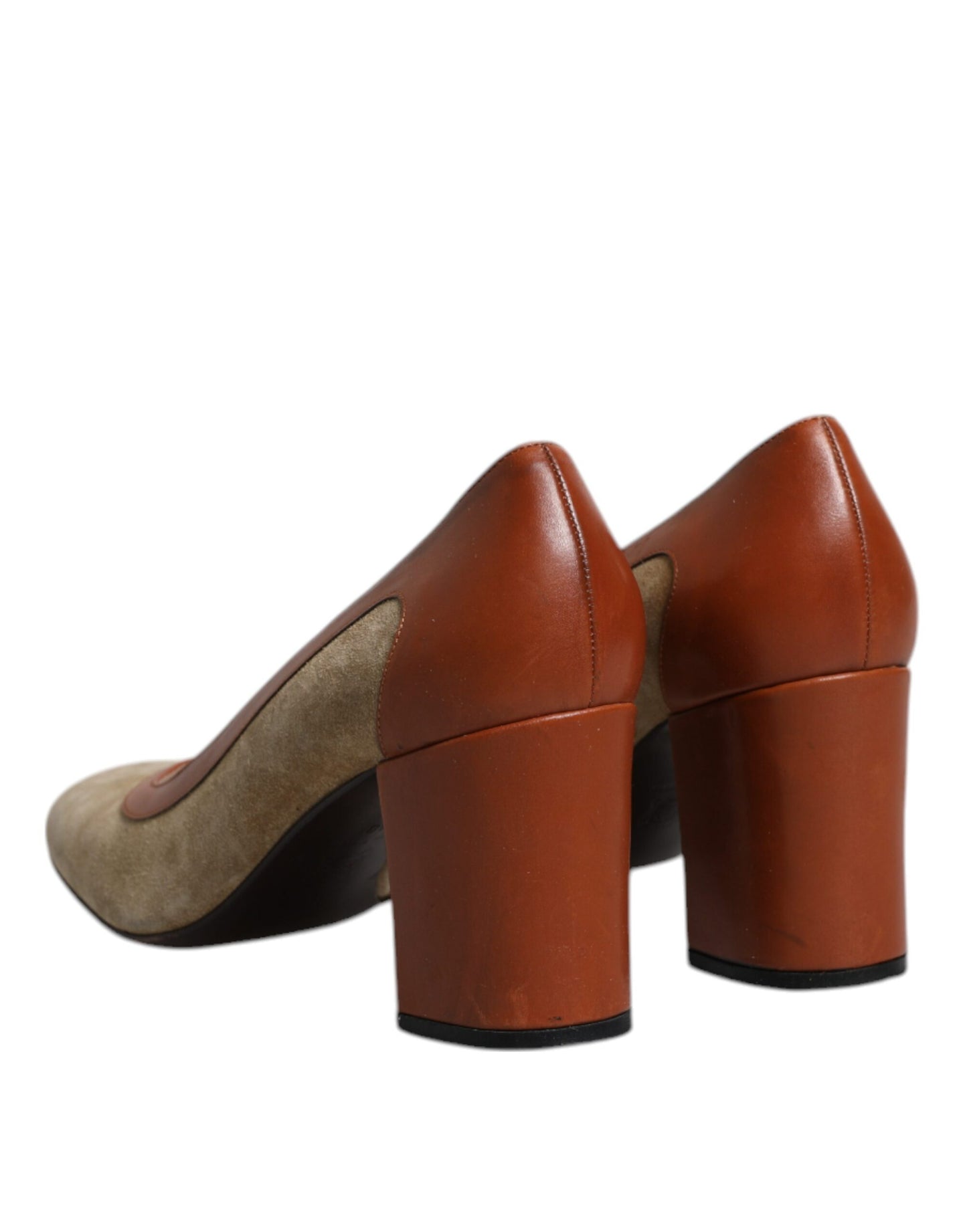 Escarpins à talons carrés Dolce & Gabbana en cuir beige et marron