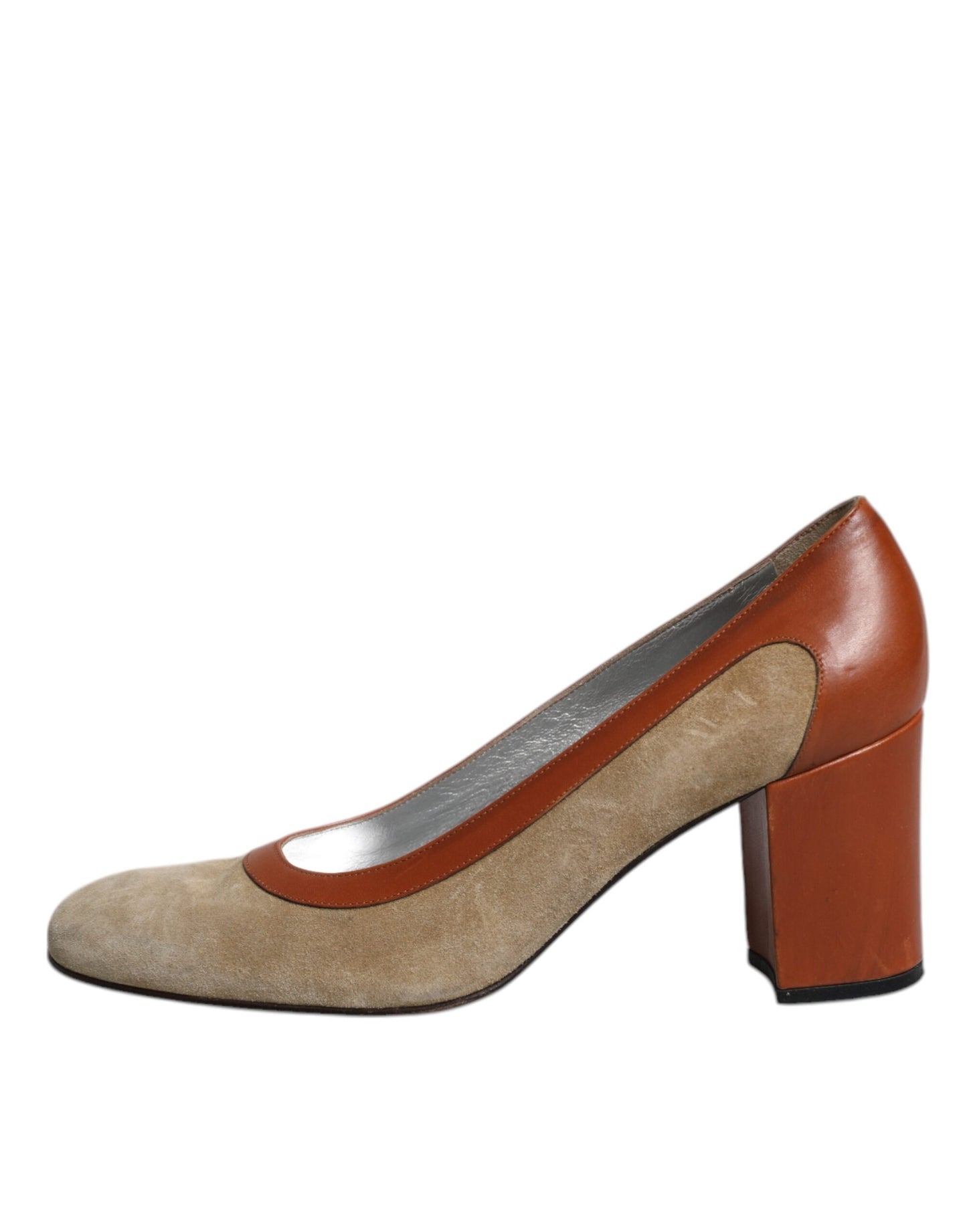 Escarpins à talons carrés Dolce & Gabbana en cuir beige et marron