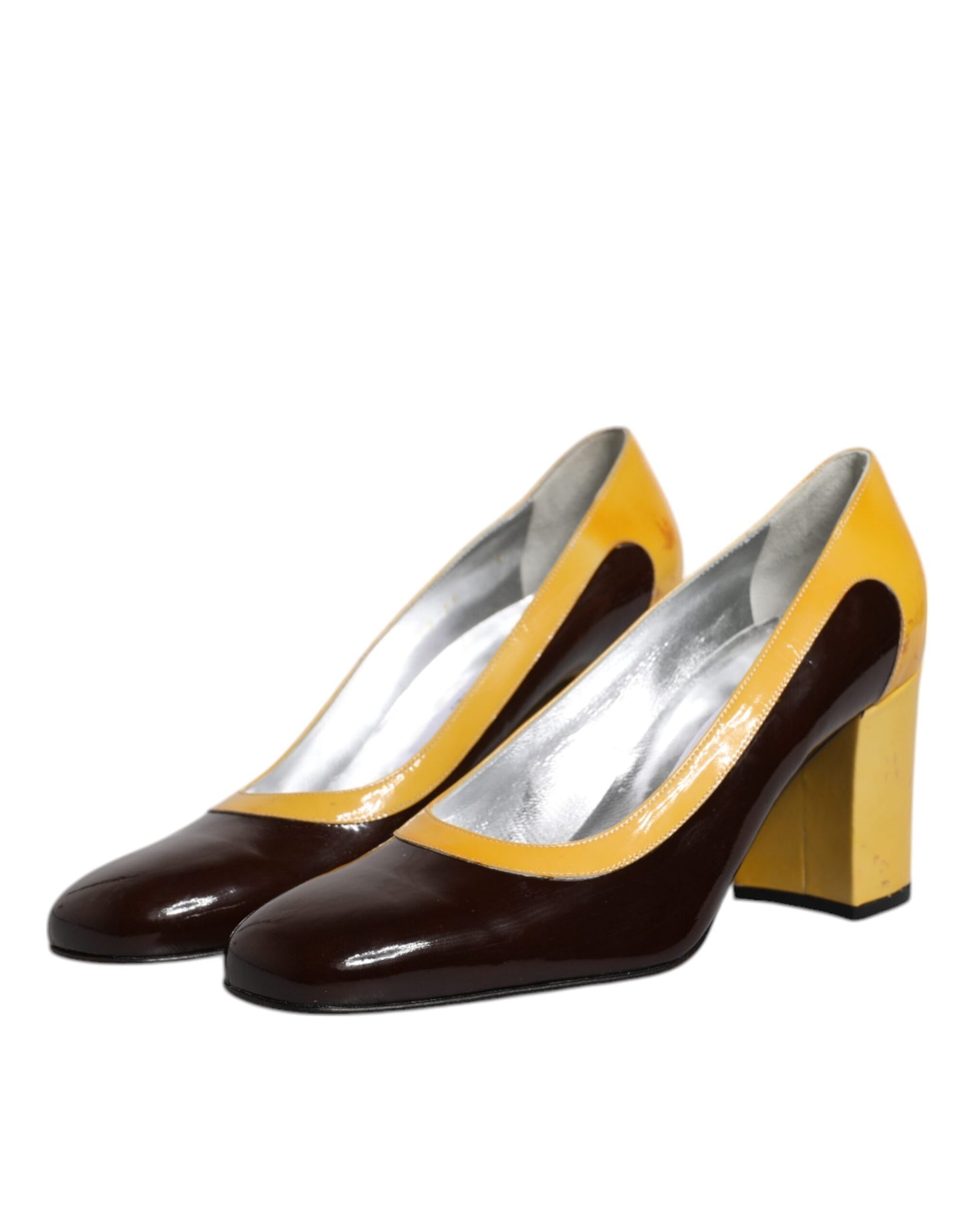 Escarpins à talons carrés Dolce & Gabbana en cuir jaune et marron