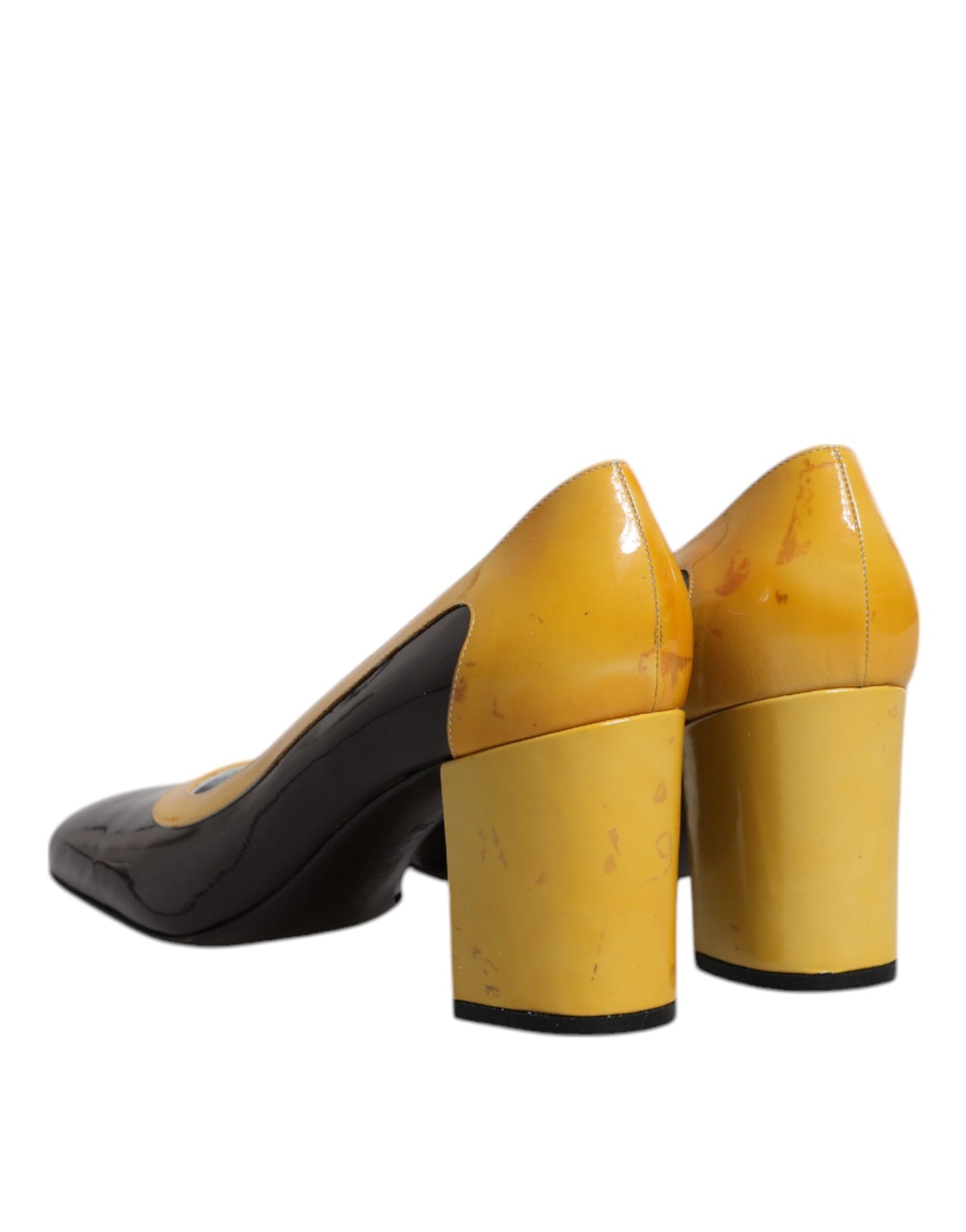 Escarpins à talons carrés Dolce & Gabbana en cuir jaune et marron