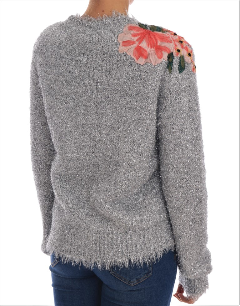 Dolce & Gabbana Élégant cardigan à fleurs argentées appliquées