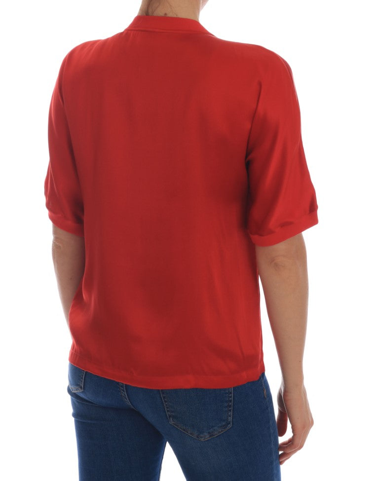 Dolce & Gabbana - Élégant chemisier en soie rouge orné de cristaux