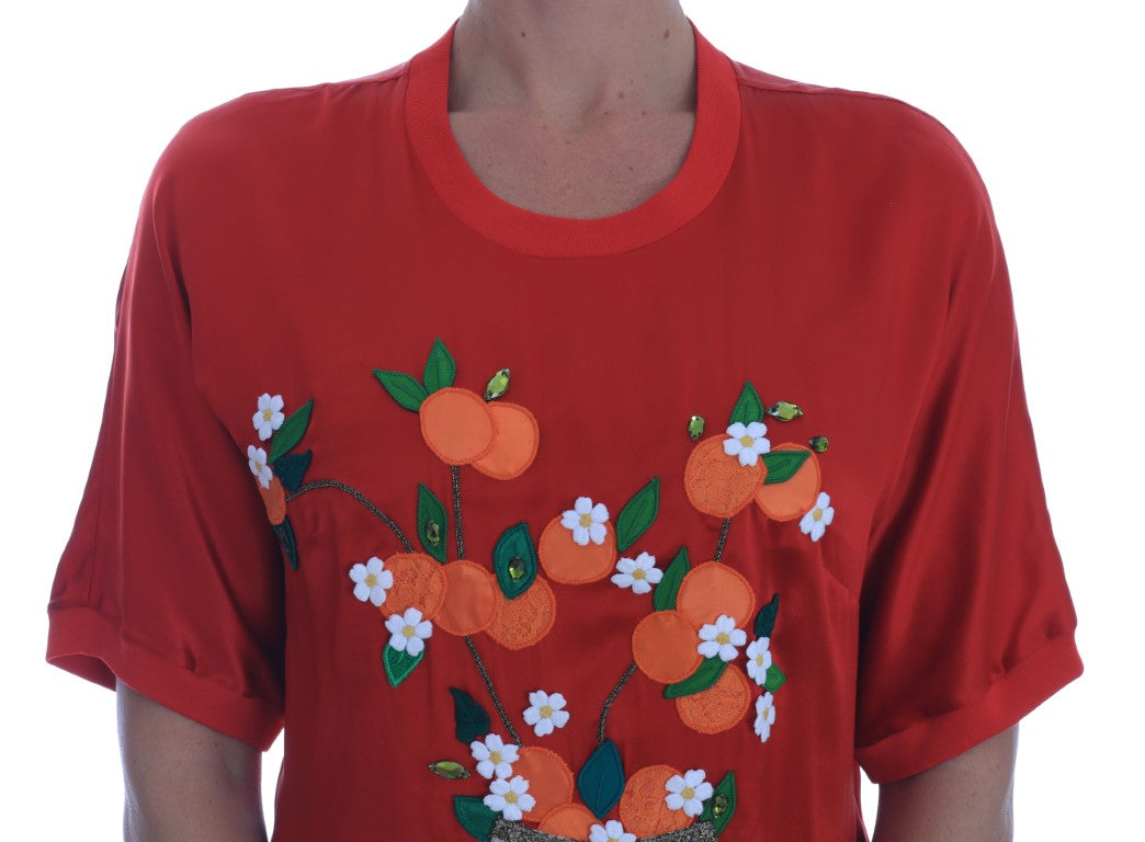 Dolce & Gabbana - Élégant chemisier en soie rouge orné de cristaux