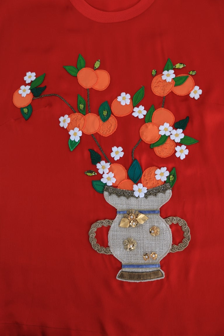 Dolce & Gabbana - Élégant chemisier en soie rouge orné de cristaux