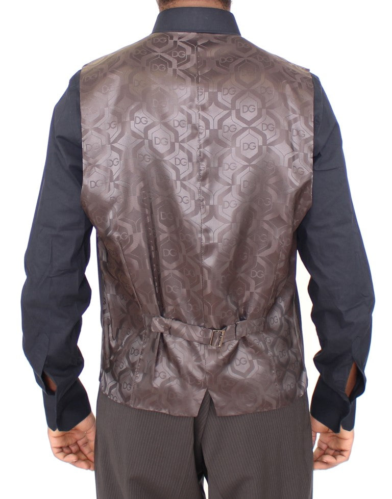 Dolce & Gabbana - Robe-gilet élégante en laine à rayures marron