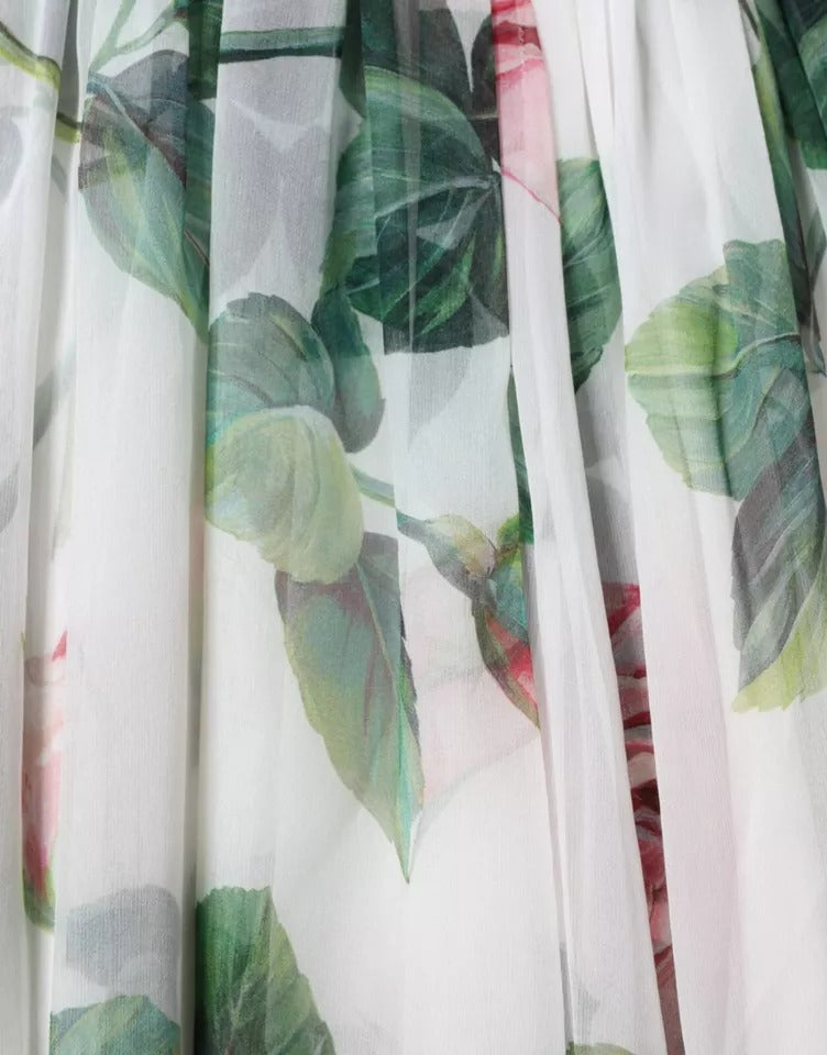 Dolce & Gabbana White Silk Floral Print A-line Midi Dress by Dolce & Gabbana
