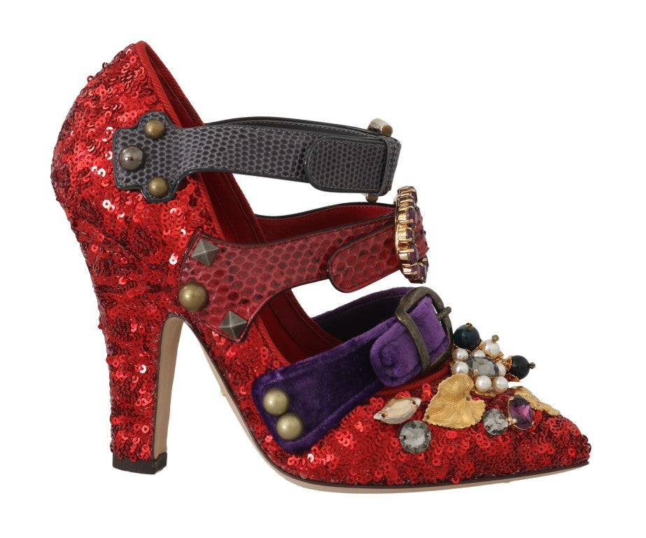 Escarpins à ornements Dolce & Gabbana Red Bellucci Alta Moda