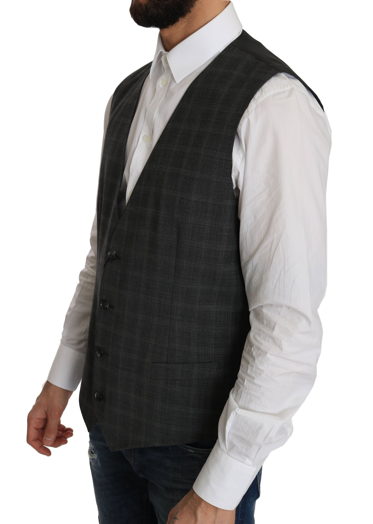 Dolce & Gabbana Gray Wool STAFF Checkered Stretch Cardigan