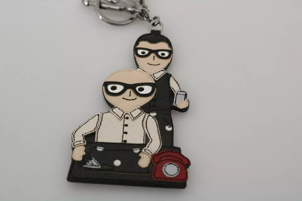 Porte-clés Dolce & Gabbana en cuir argenté avec logo Dominico Stefano #DGFAMILY
