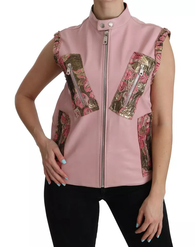 Chemisier sans manches en cuir rose Dolce & Gabbana
