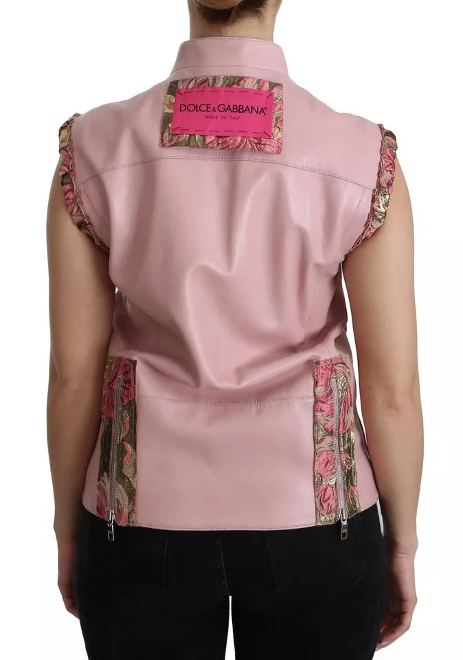 Chemisier sans manches en cuir rose Dolce & Gabbana