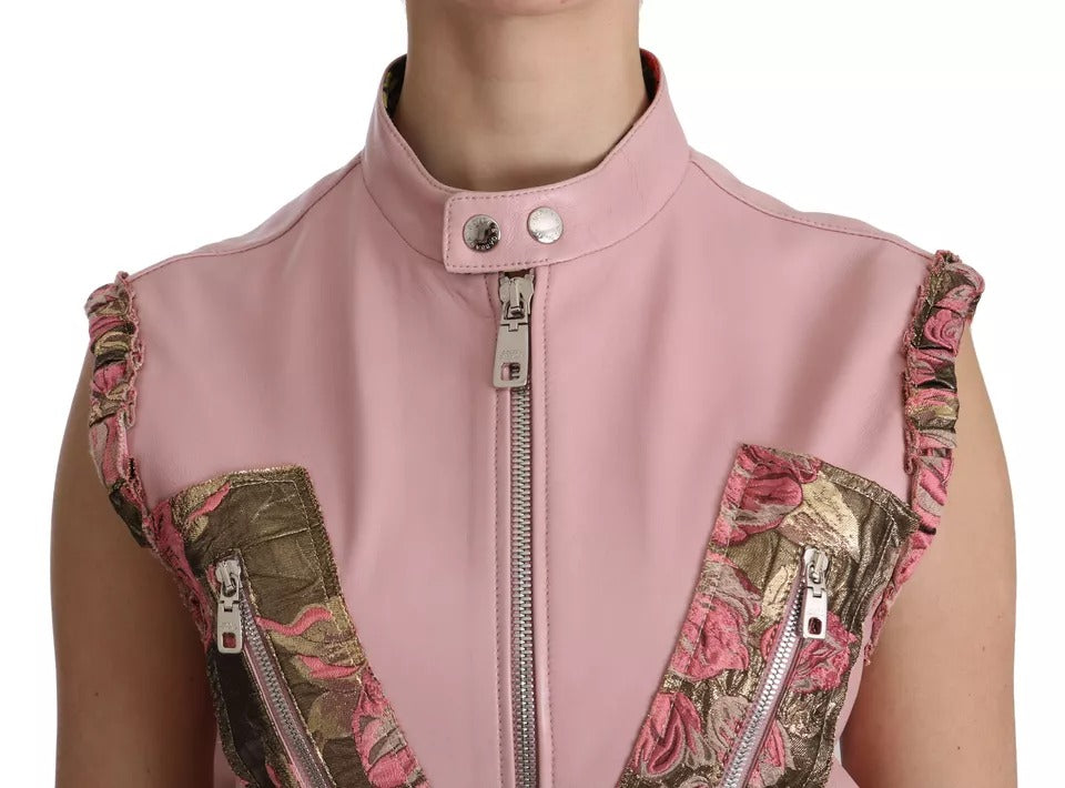 Chemisier sans manches en cuir rose Dolce & Gabbana