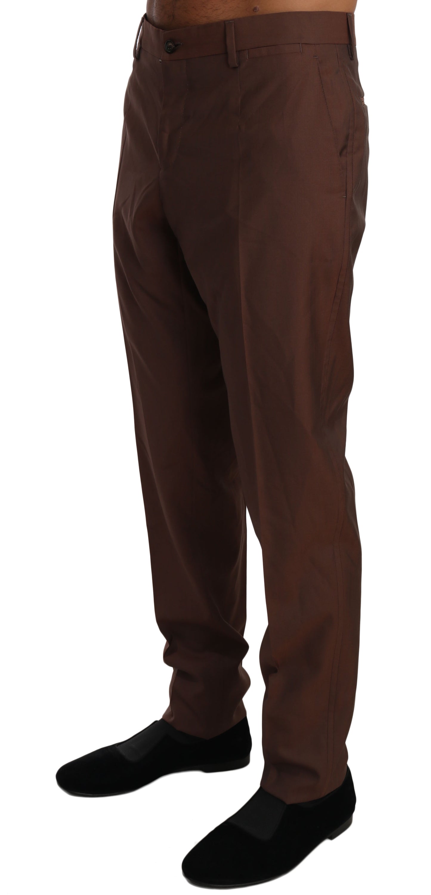 Pantalon habillé élégant en laine et soie marron Dolce & Gabbana