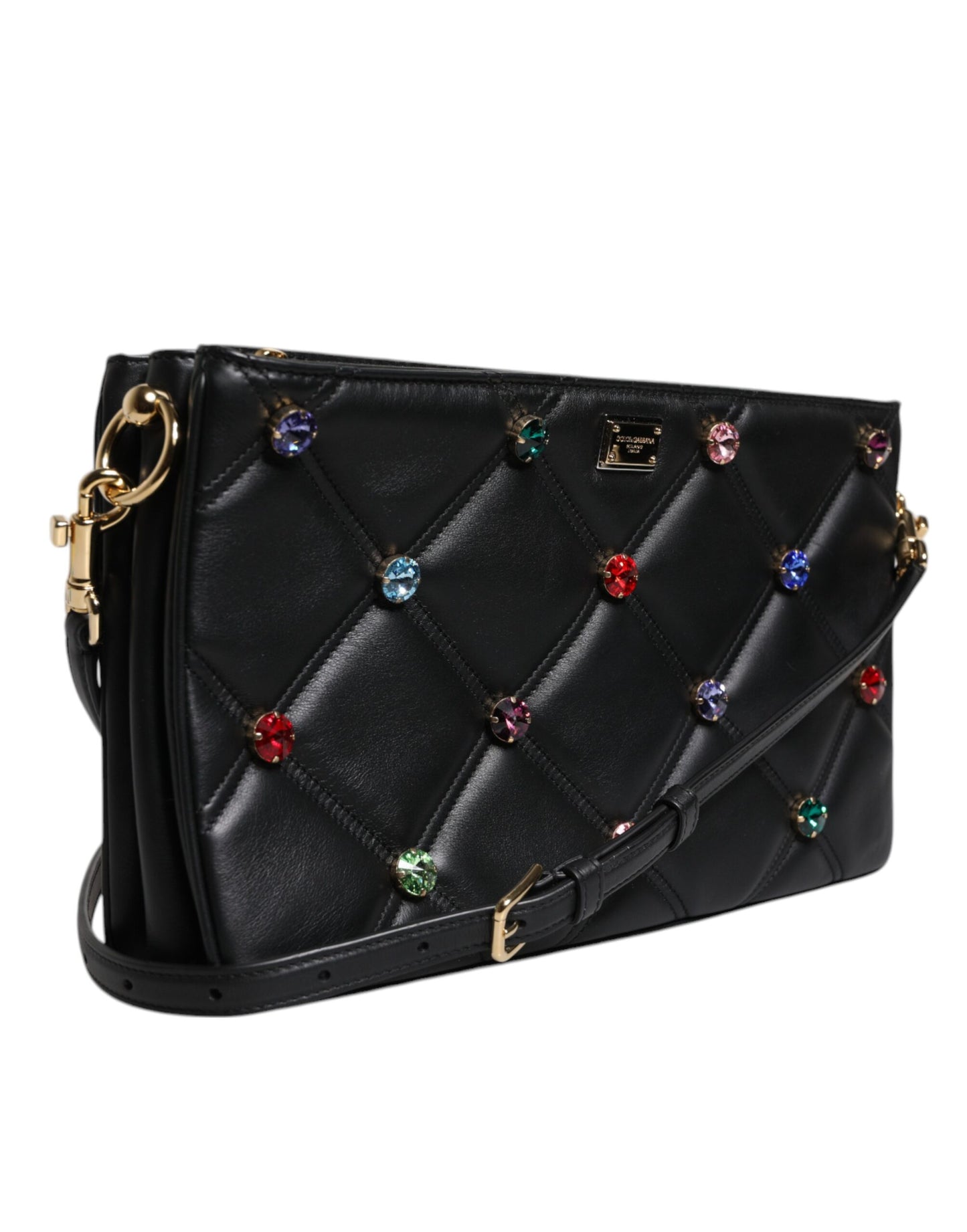 Sac à bandoulière Dolce & Gabbana en cuir noir orné de cristaux et de logo