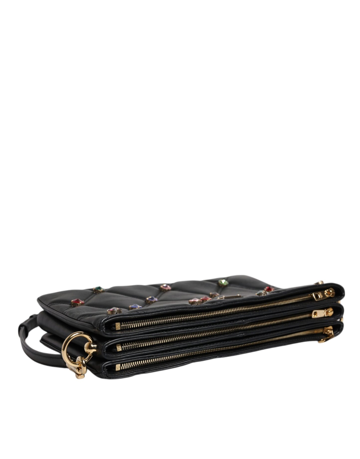 Sac à bandoulière Dolce & Gabbana en cuir noir orné de cristaux et de logo