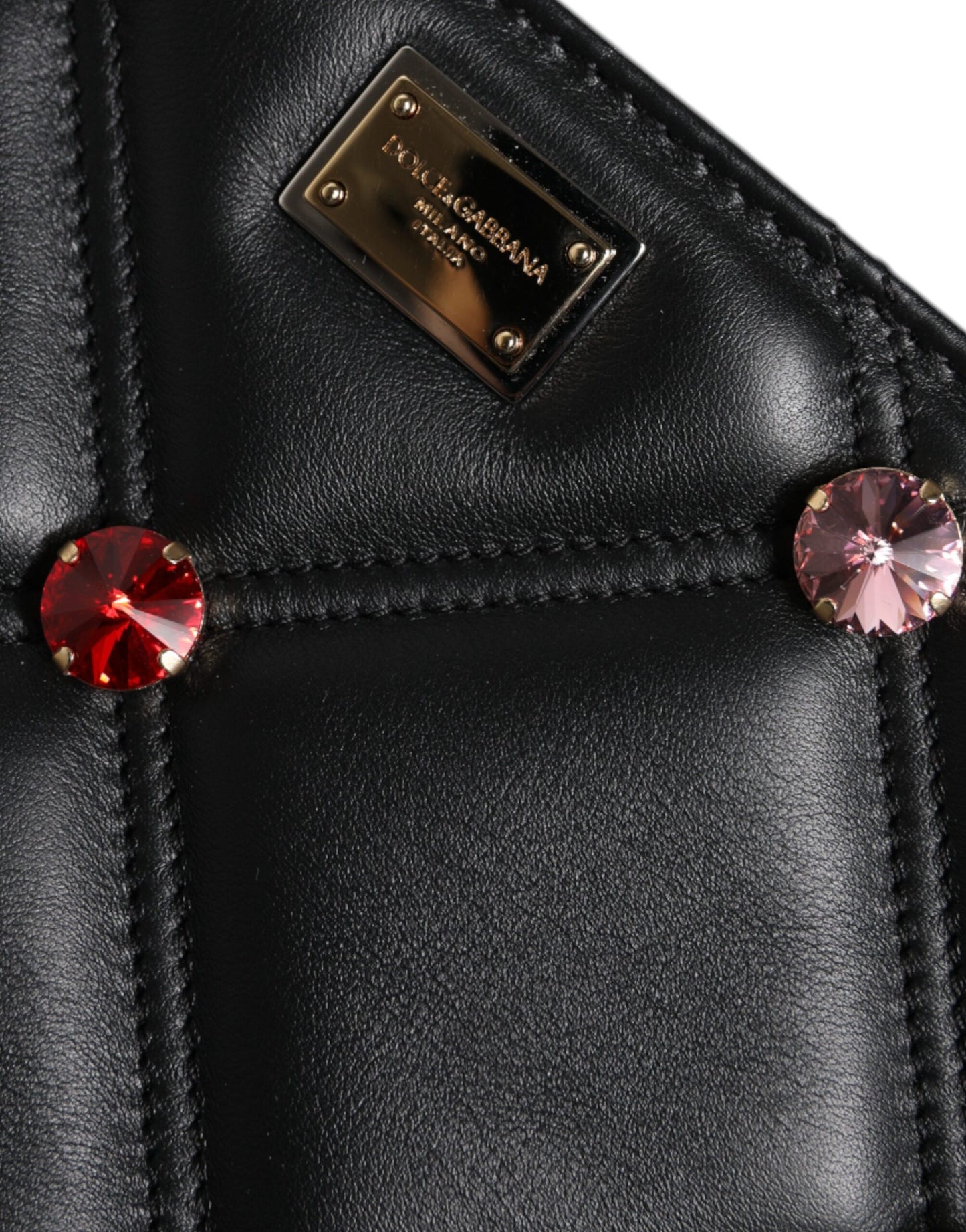 Sac à bandoulière Dolce & Gabbana en cuir noir orné de cristaux et de logo