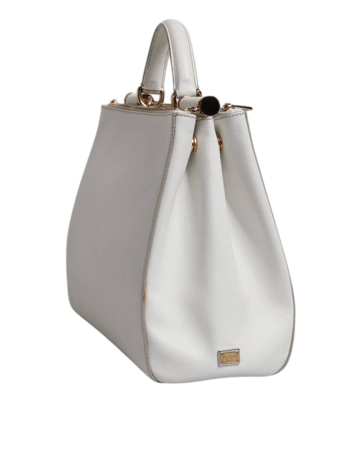 Sac fourre-tout à bandoulière en cuir blanc avec logo Dolce & Gabbana