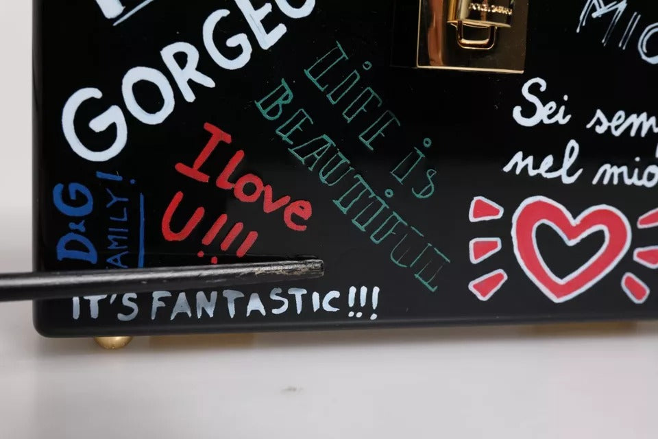Sac bandoulière pochette imprimé graffiti noir Dolce & Gabbana